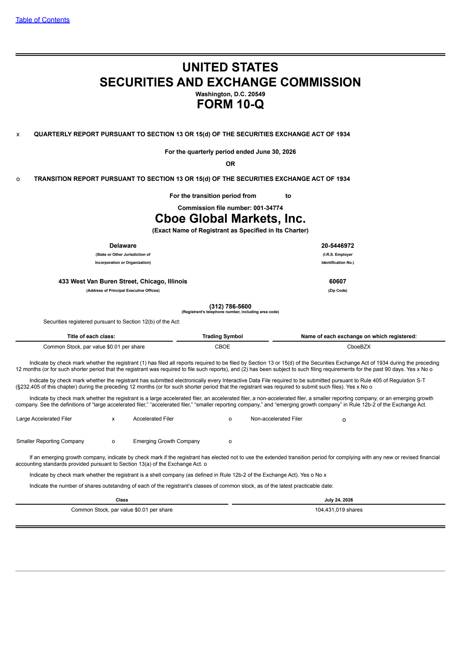 Cboe Global Markets' Q2 2026 Quarterly report