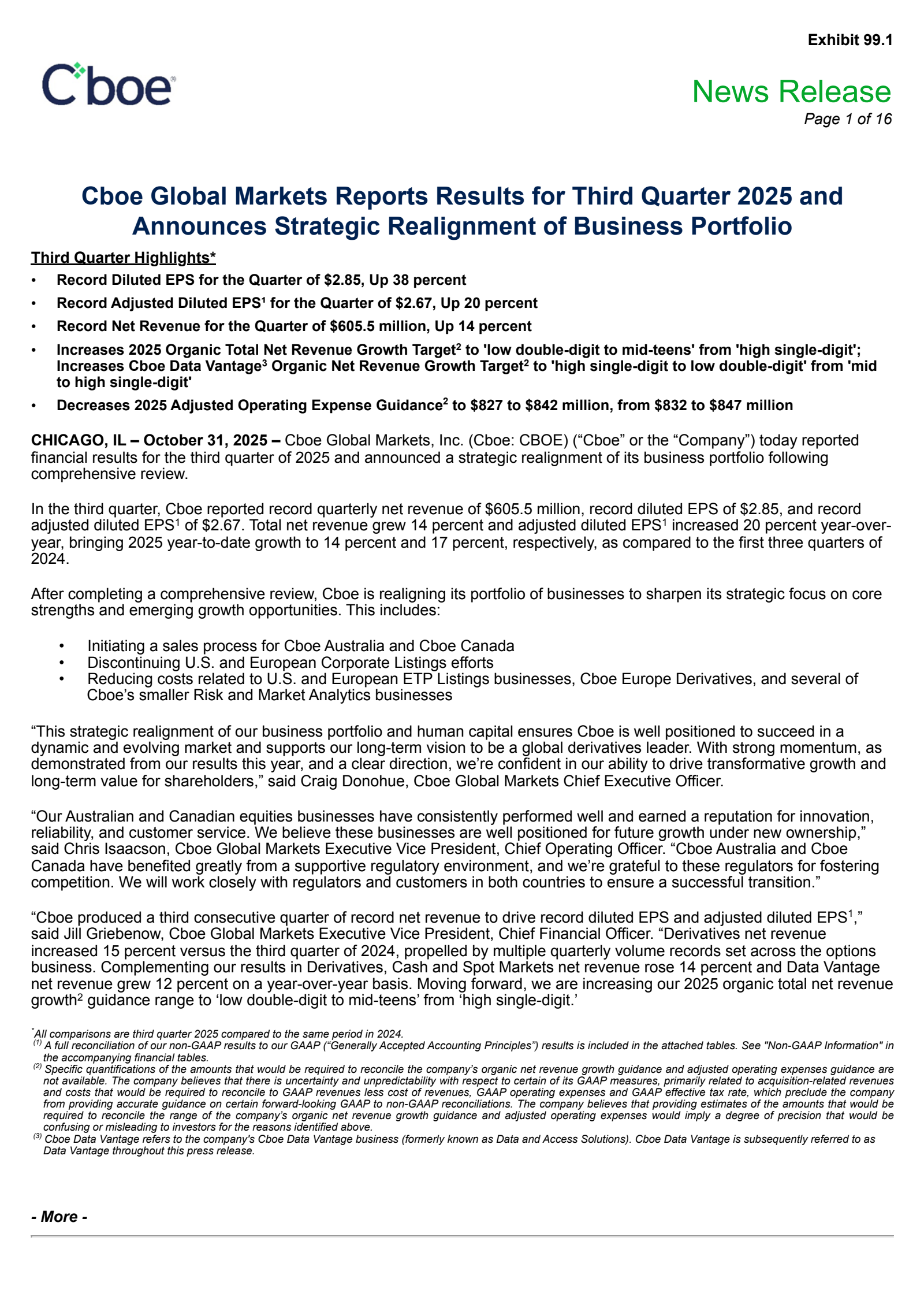 Cboe Global Markets' Q3 2025 Earnings Release