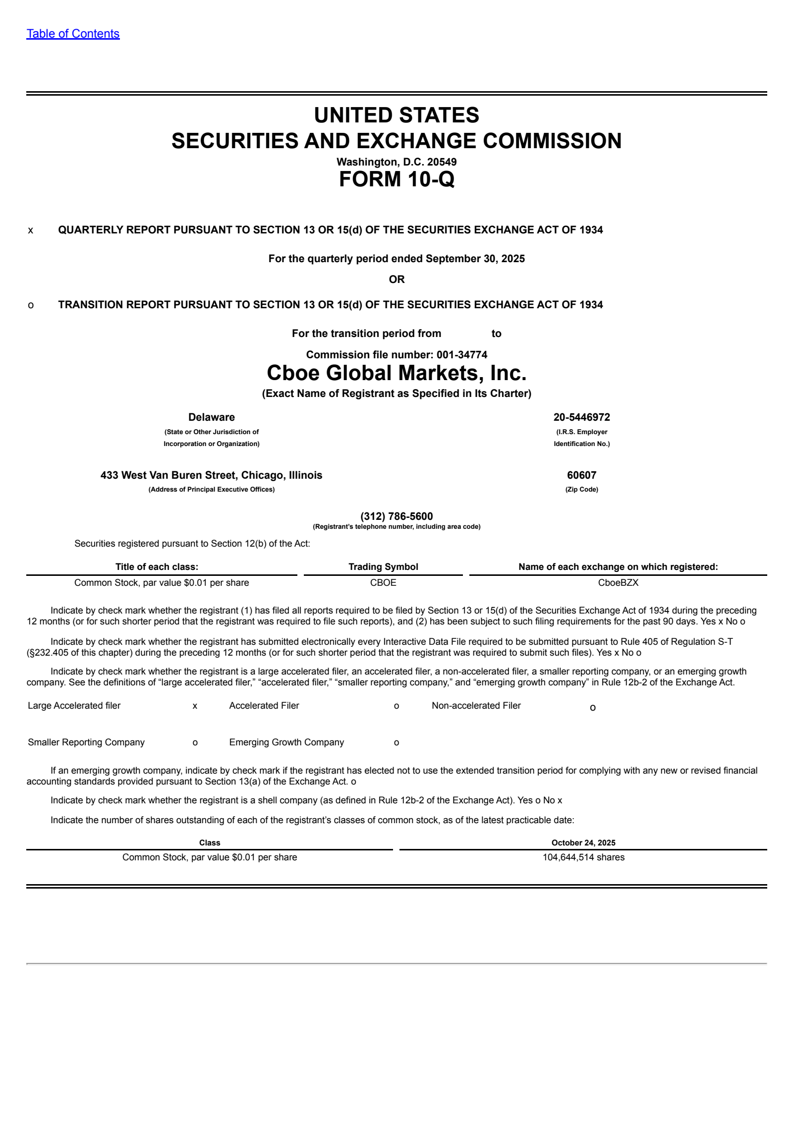 Cboe Global Markets' Q3 2025 Quarterly Report