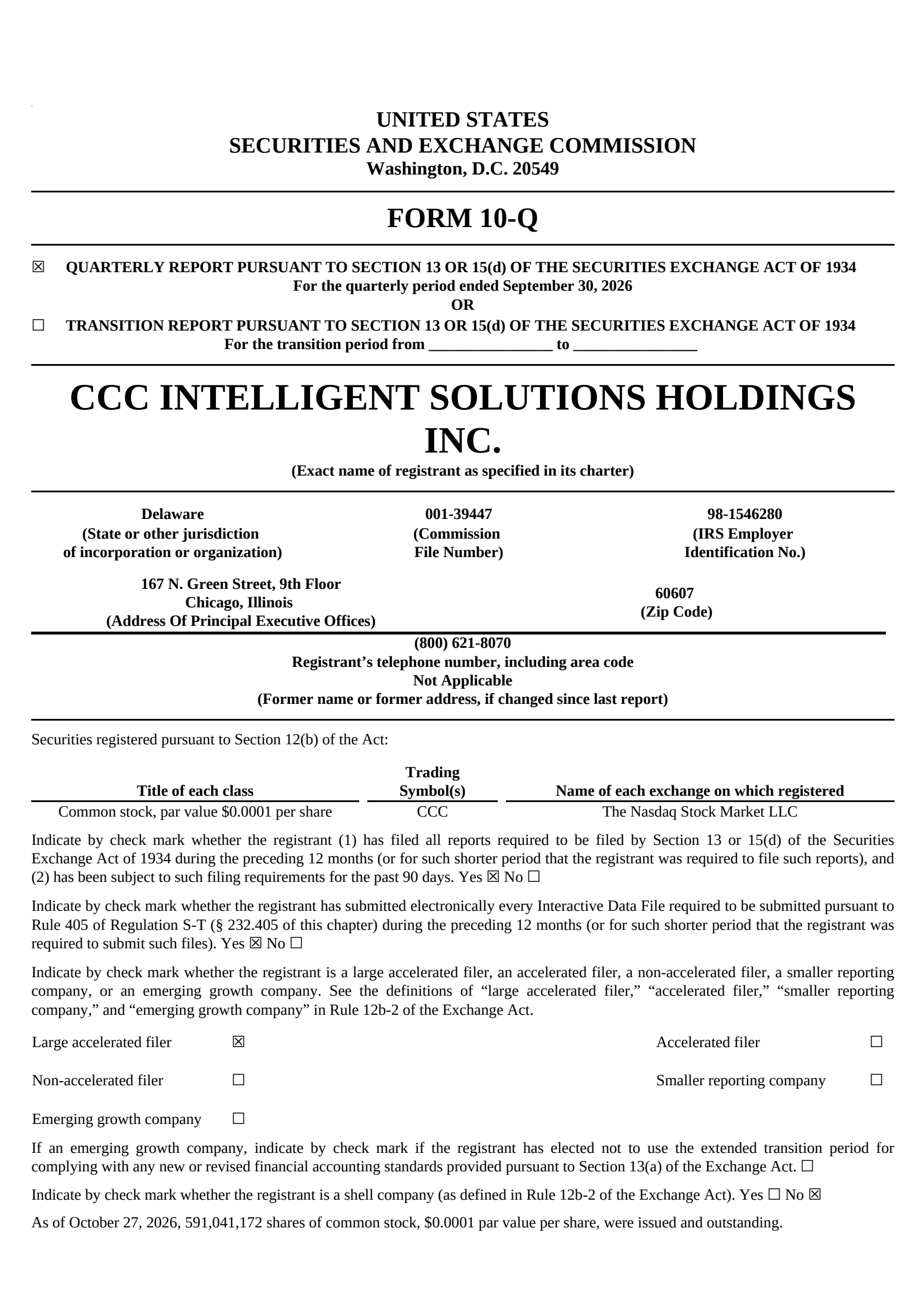 CCC Intelligent Solutions Holdings Inc. Common Stock's Q3 2026 Quarterly report