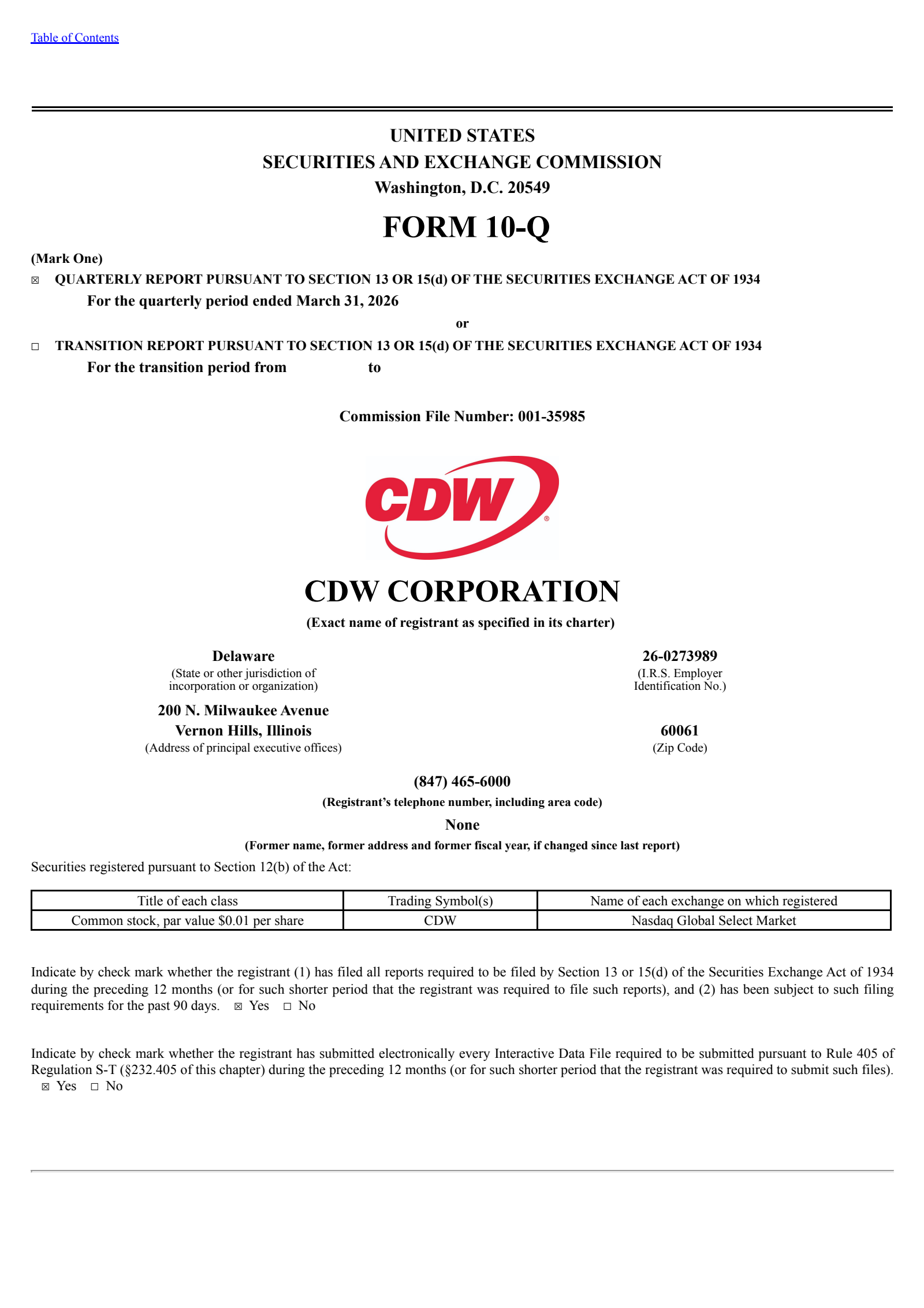 CDW's Q1 2026 Quarterly report