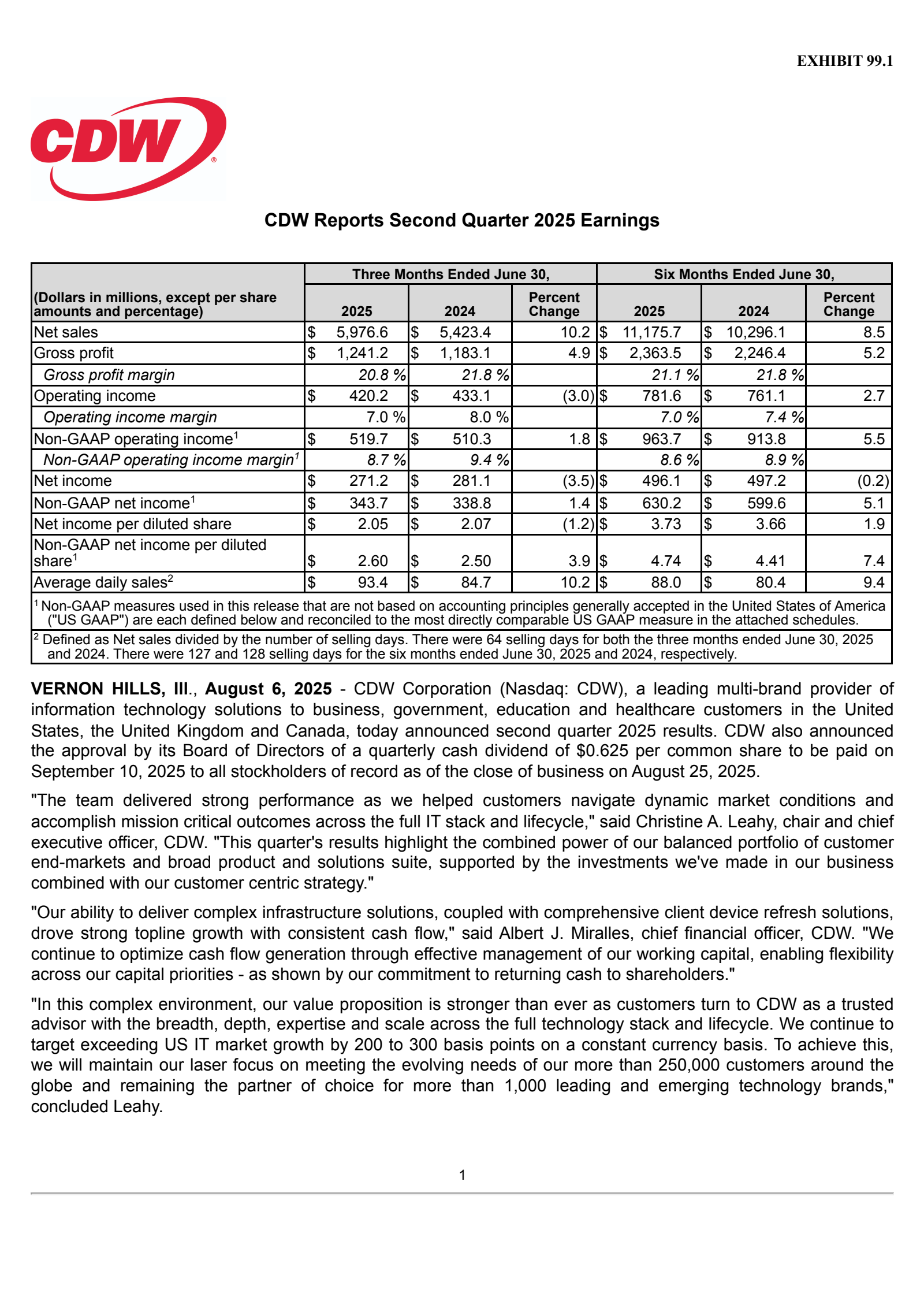 CDW's Q2 2025 Press Release