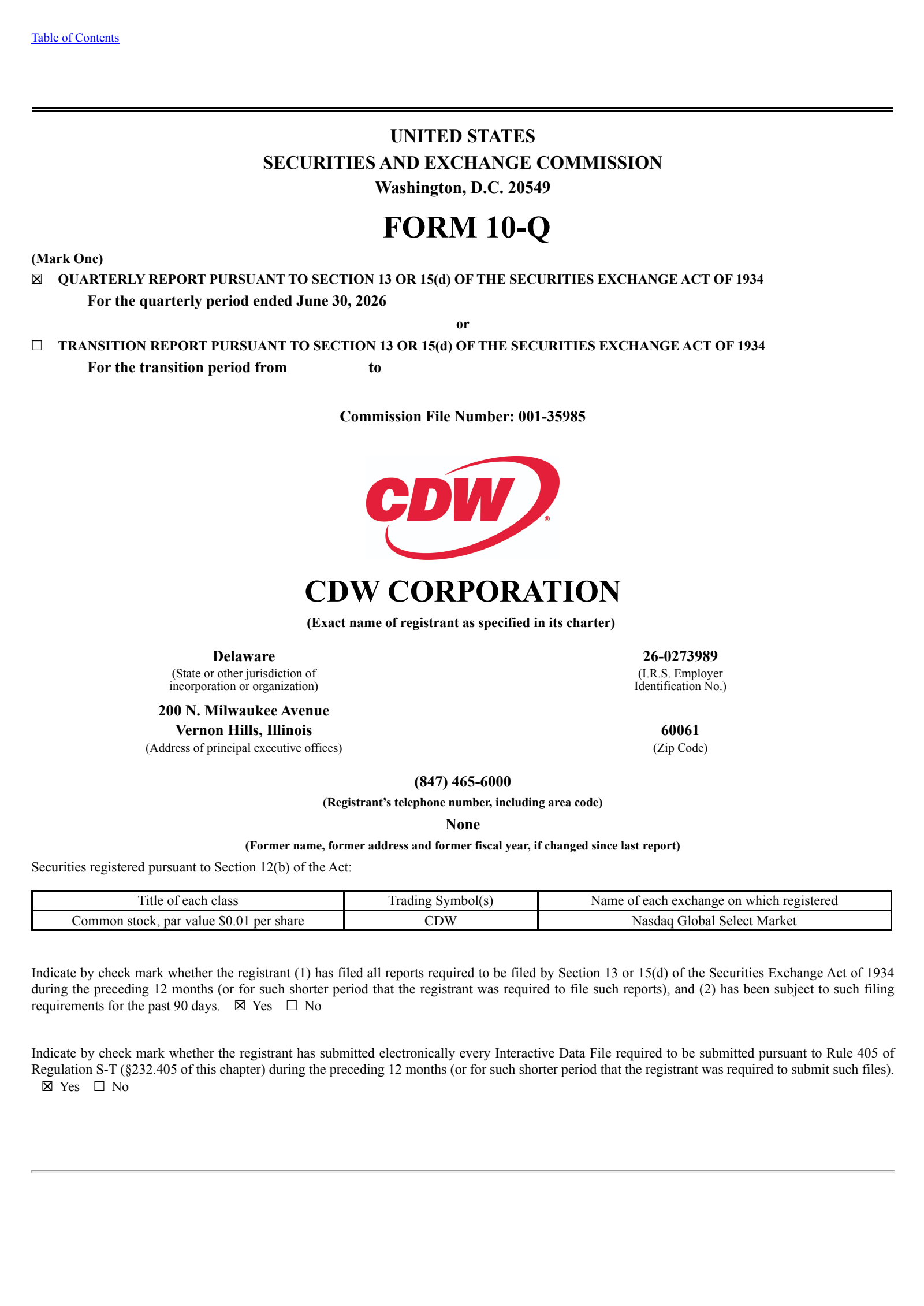 CDW's Q2 2026 Quarterly report