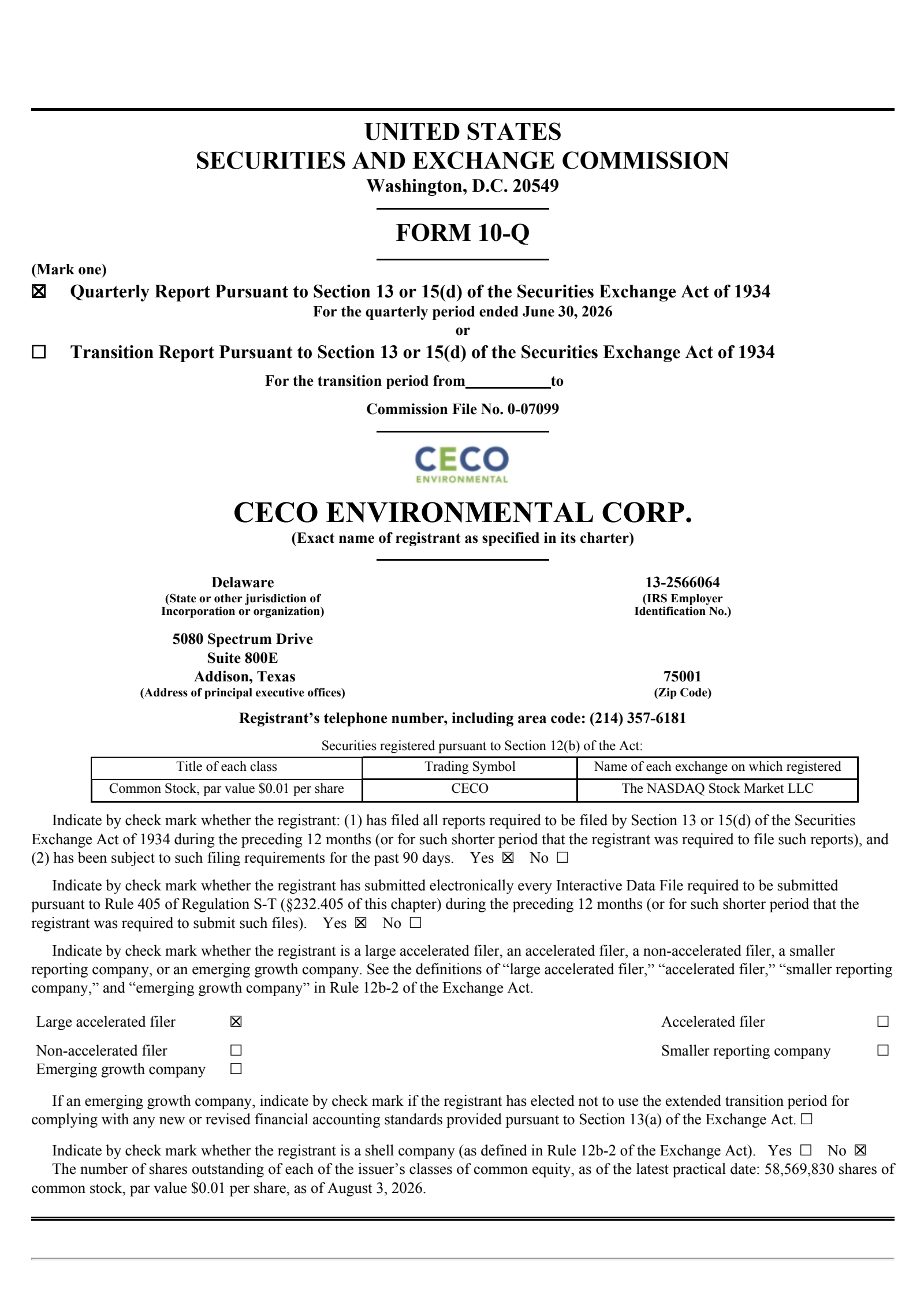 CECO Environmental's Q2 2026 Quarterly report