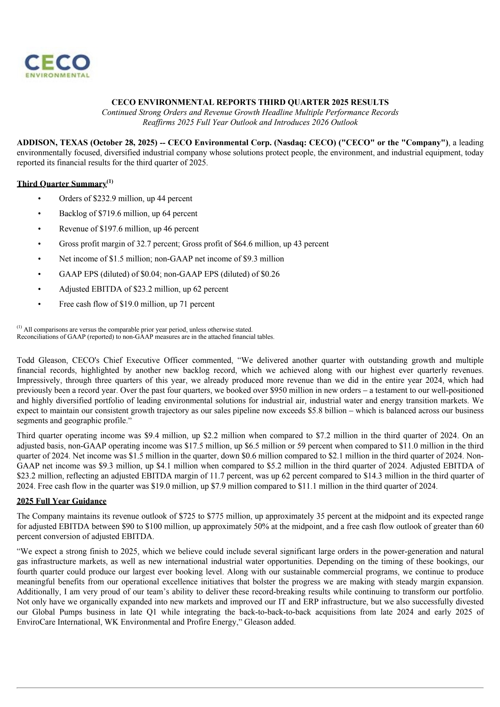 CECO Environmental's Q3 2025 Earnings Release