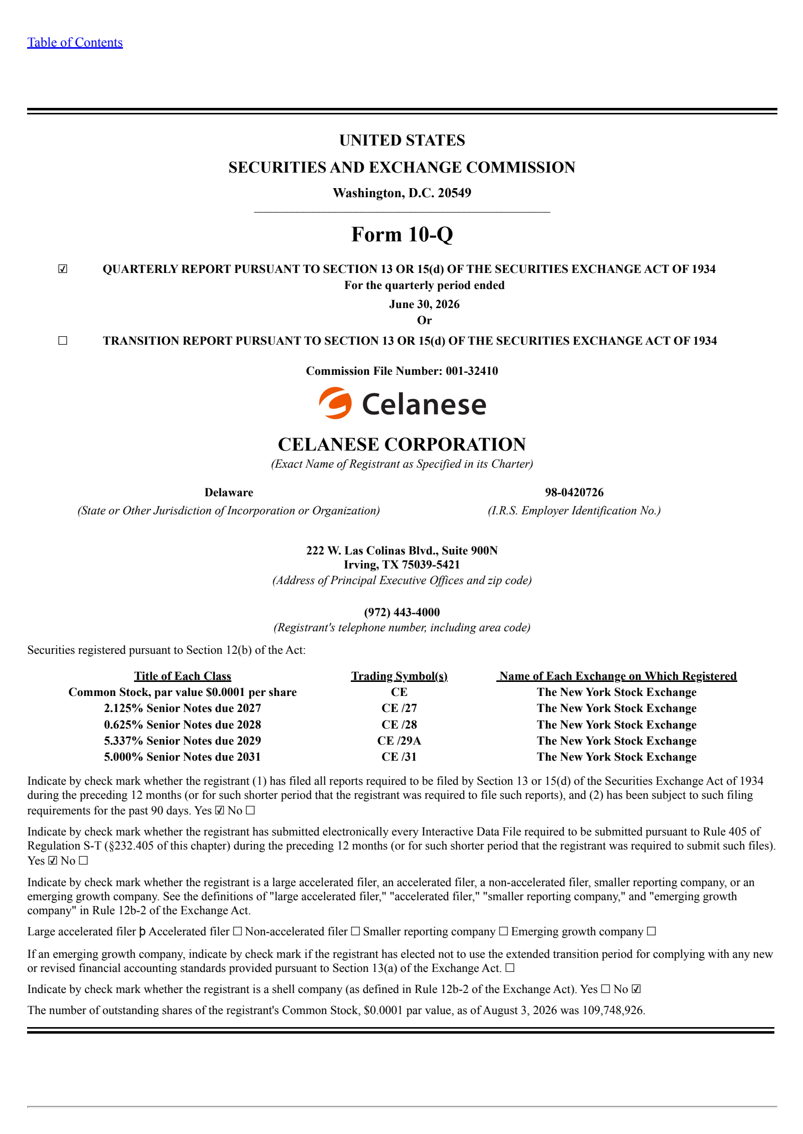 Celanese's Q2 2026 Quarterly report