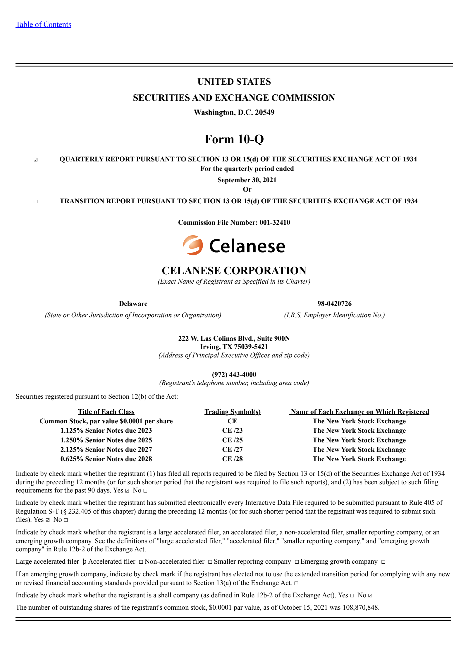 Celanese's Q3 2021 Quarterly report