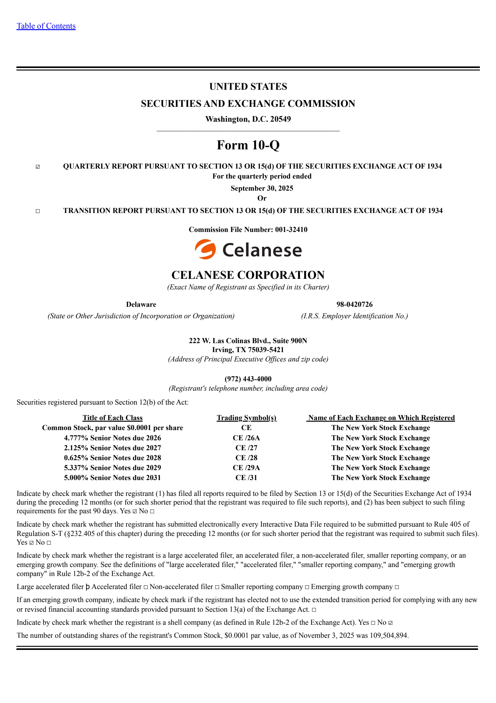 Celanese's Q3 2025 Quarterly Report