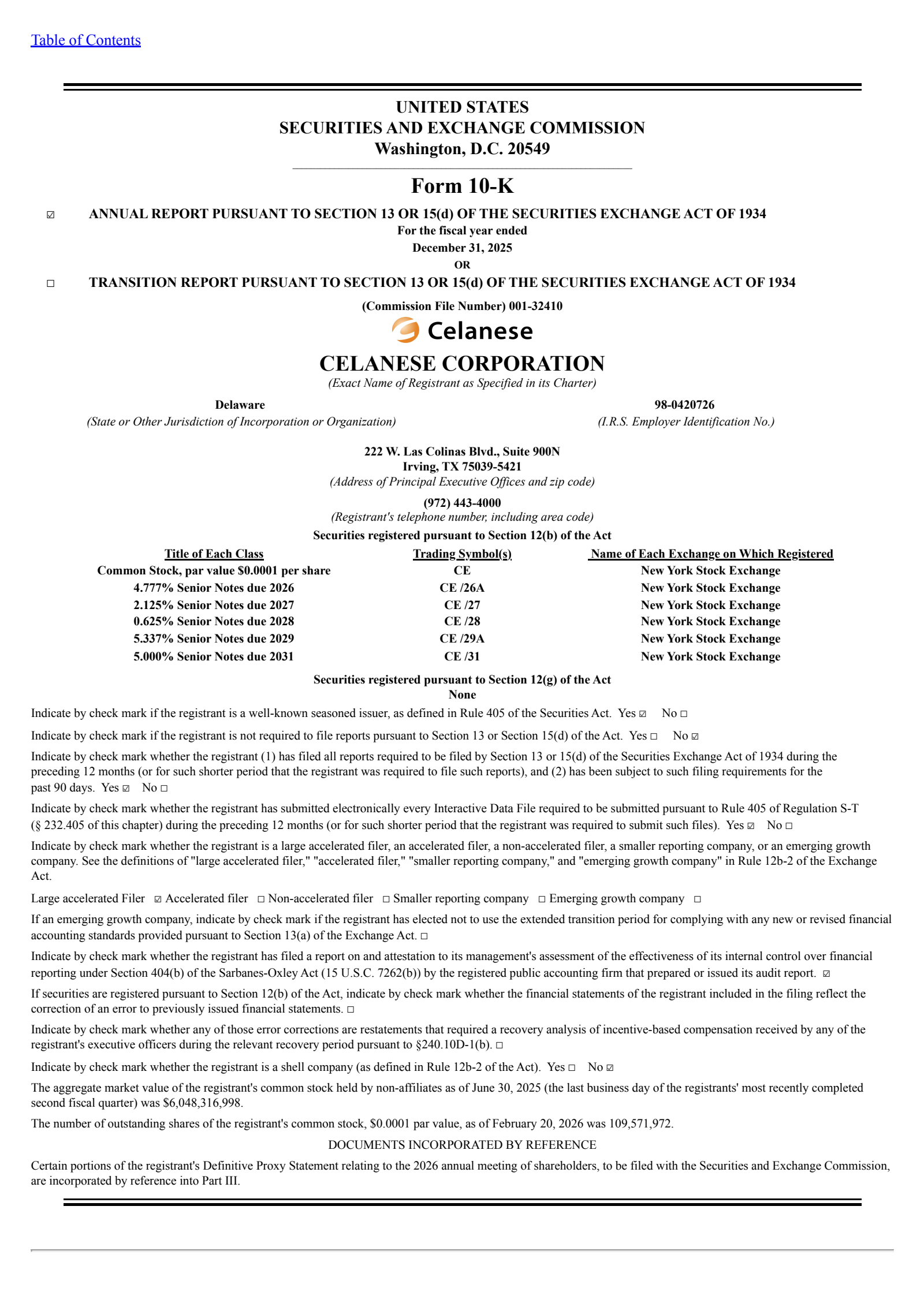 Celanese's Q4 2025 Annual report