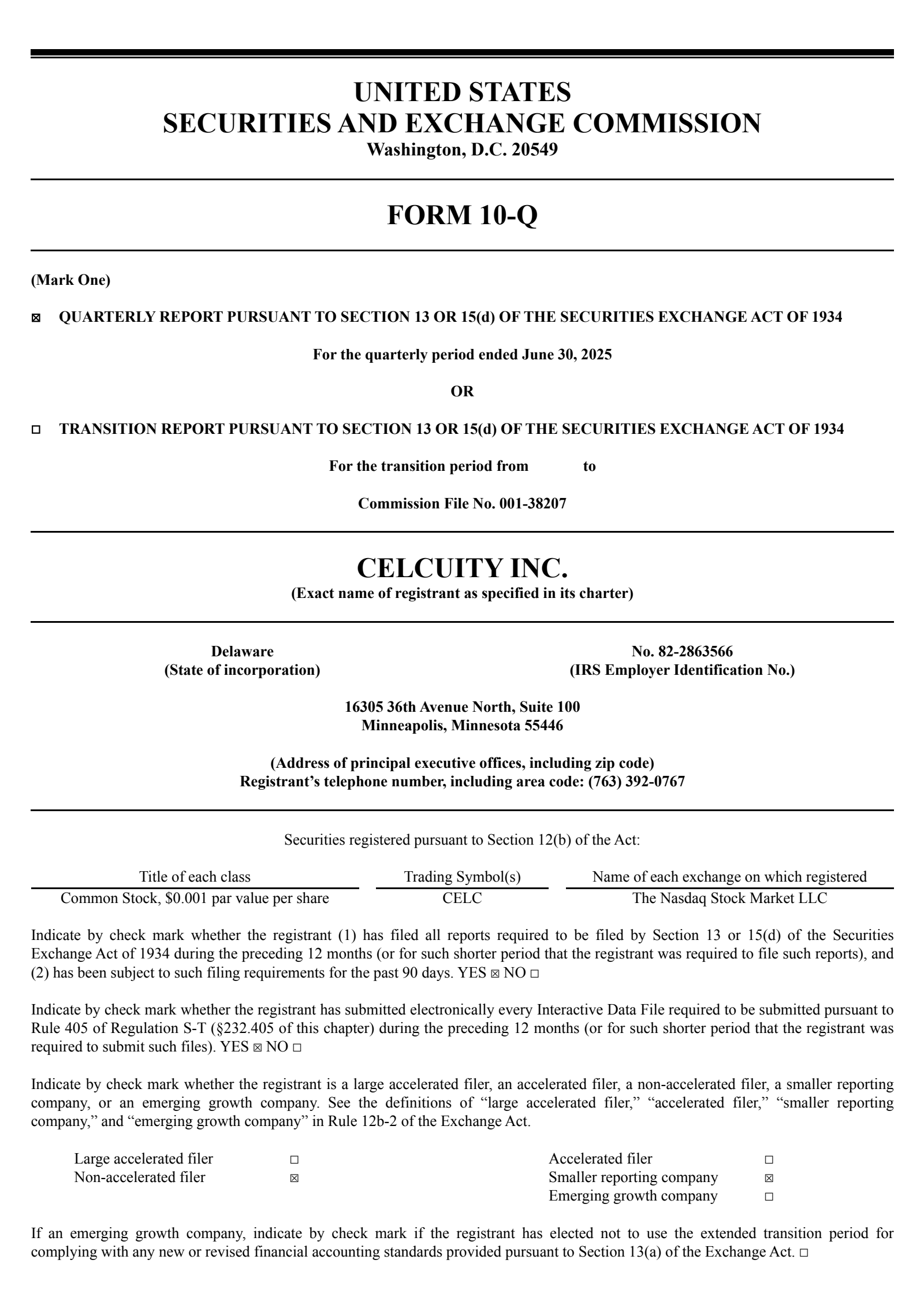 Celcuity's Q2 2025 Quarterly report