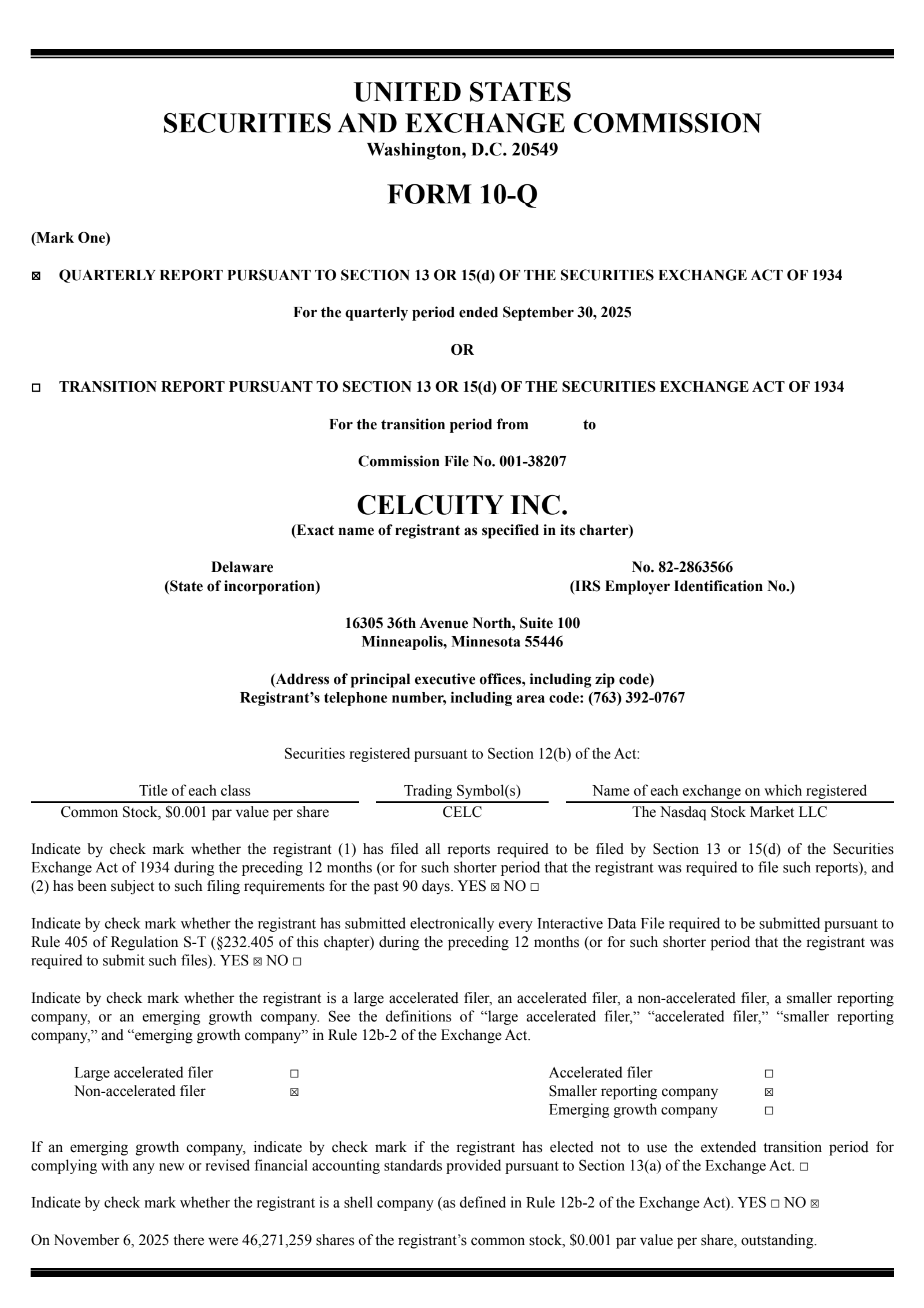 Celcuity's Q3 2025 Quarterly Report