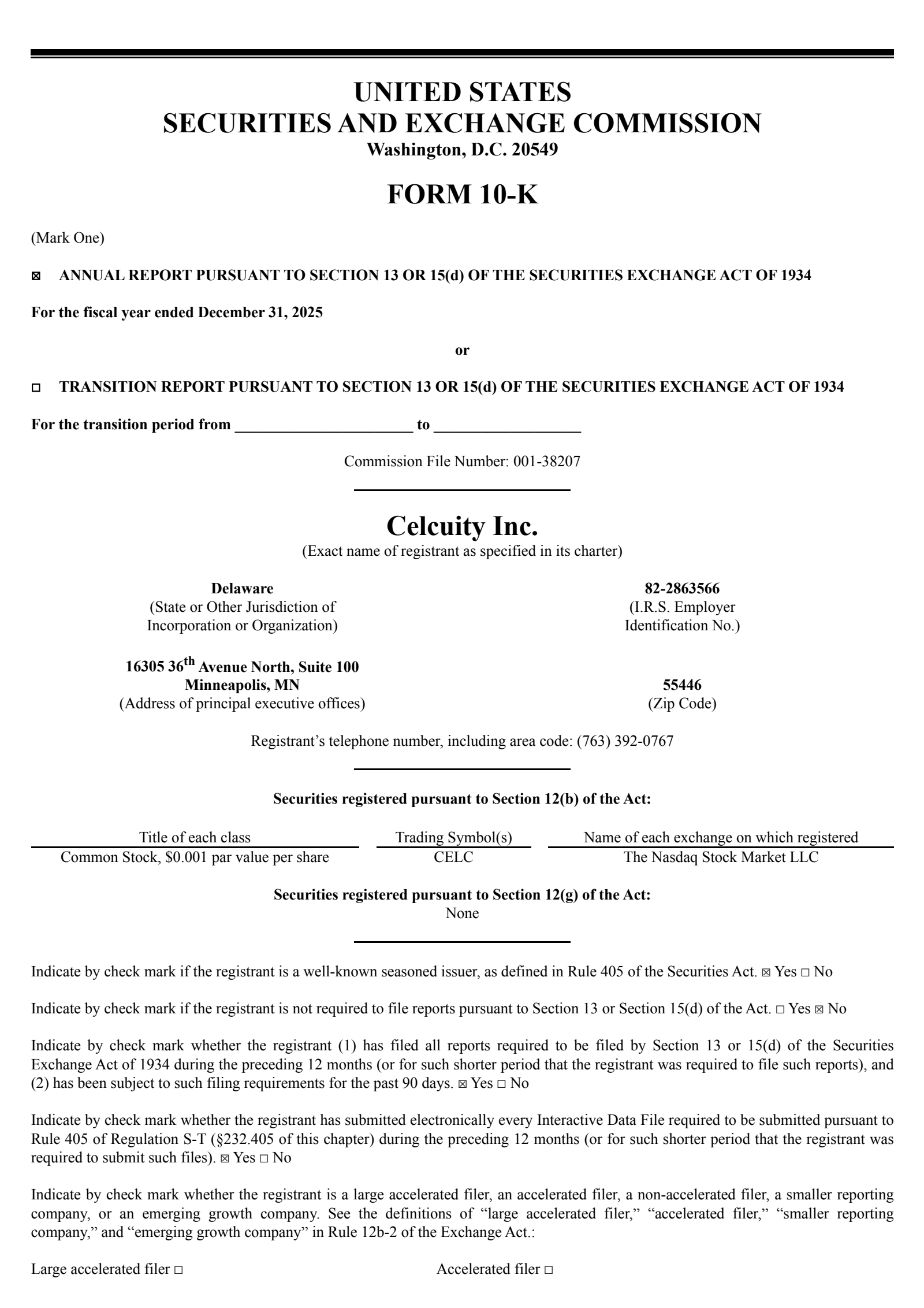 Celcuity's Q4 2025 Annual report