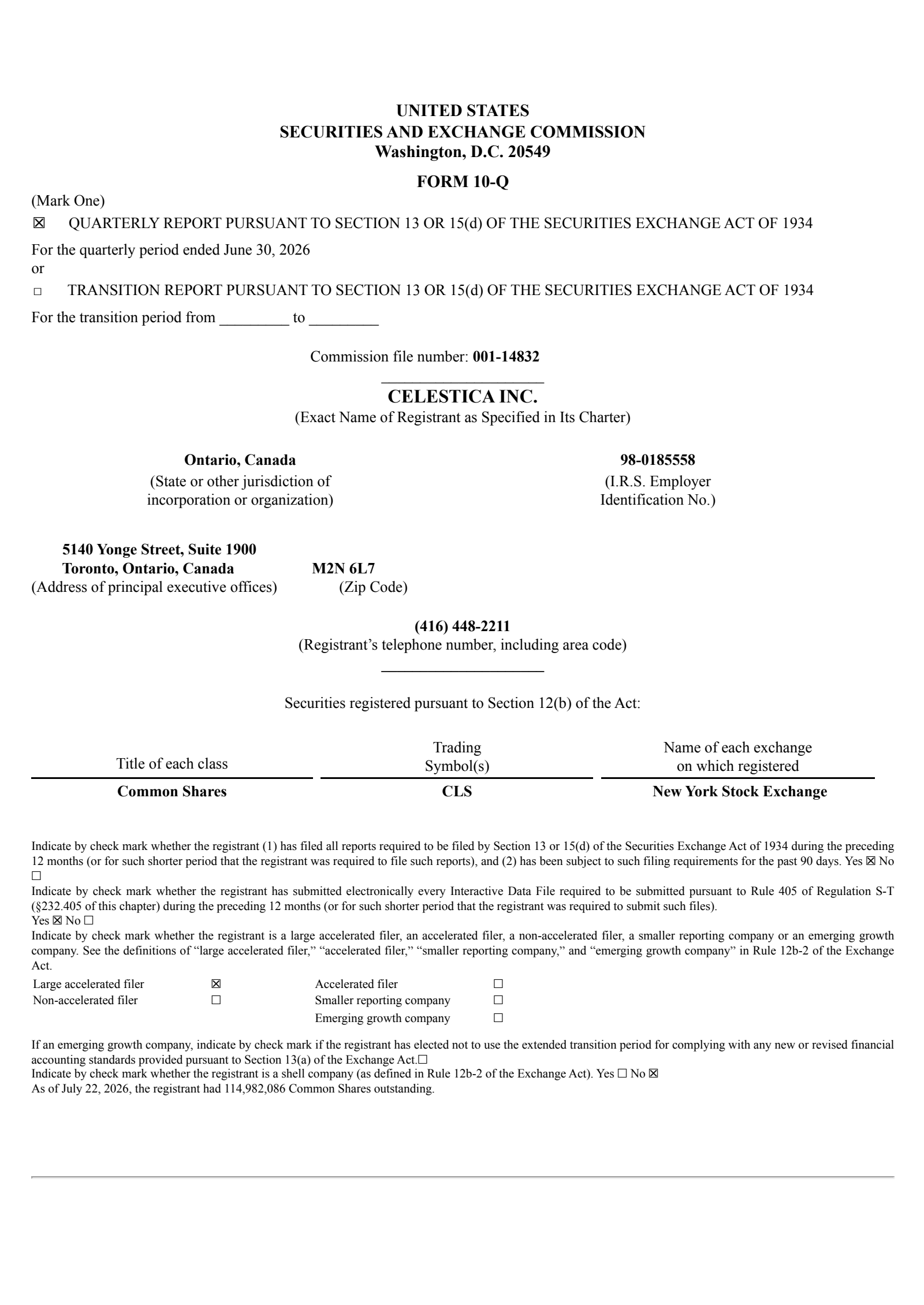 Celestica's Q2 2026 Quarterly report