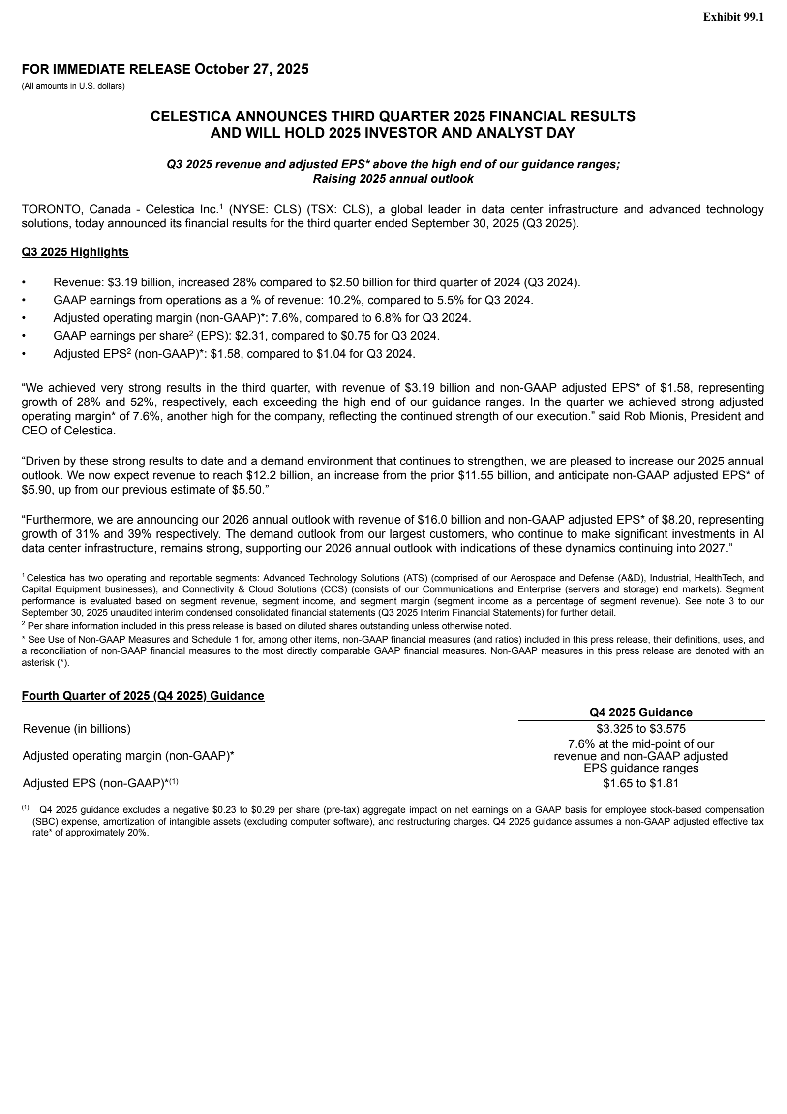 Celestica's Q3 & Investor and Analyst Day 2025 Press Release