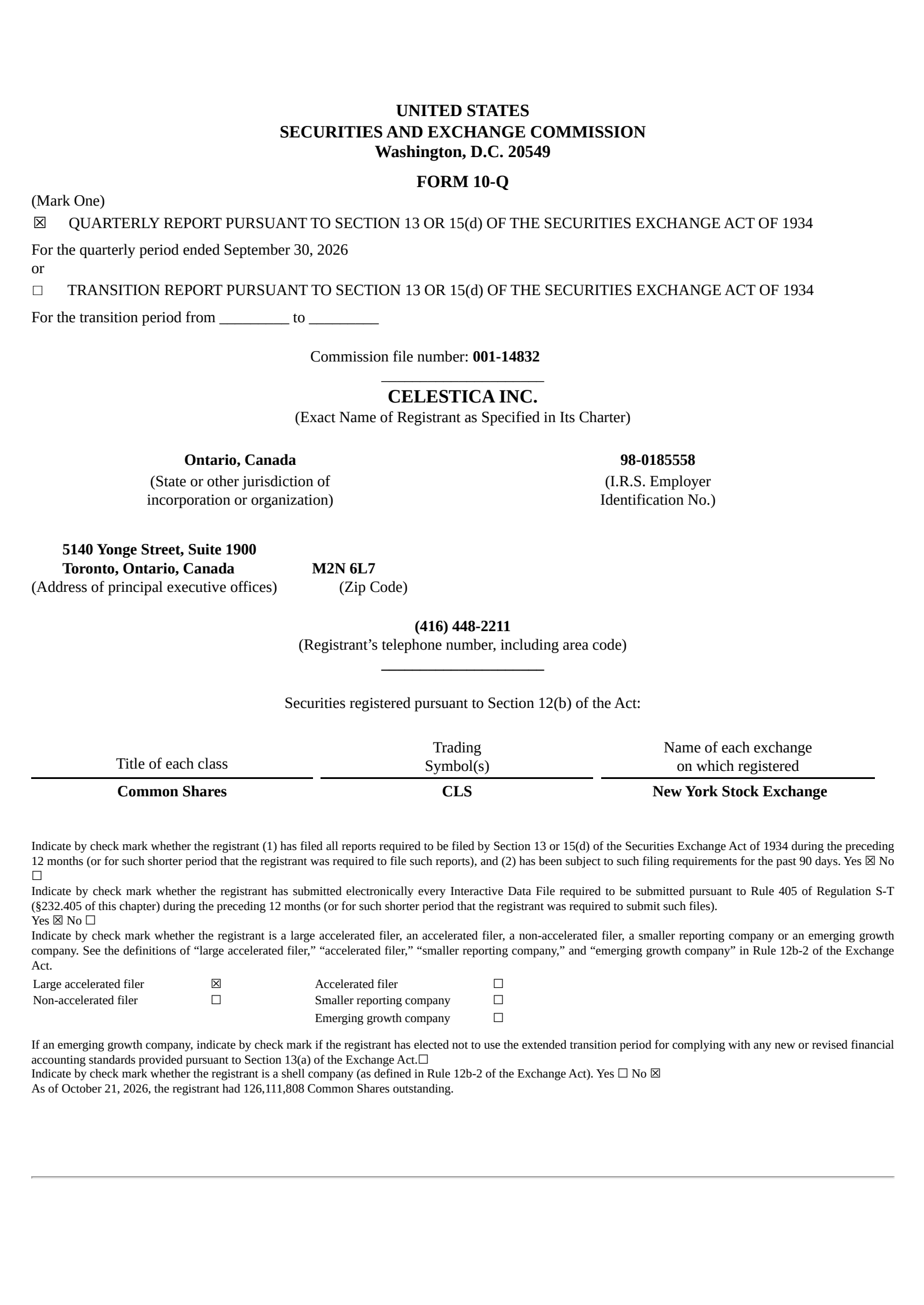 Celestica's Q3 2026 & Investor day 2026 Quarterly report