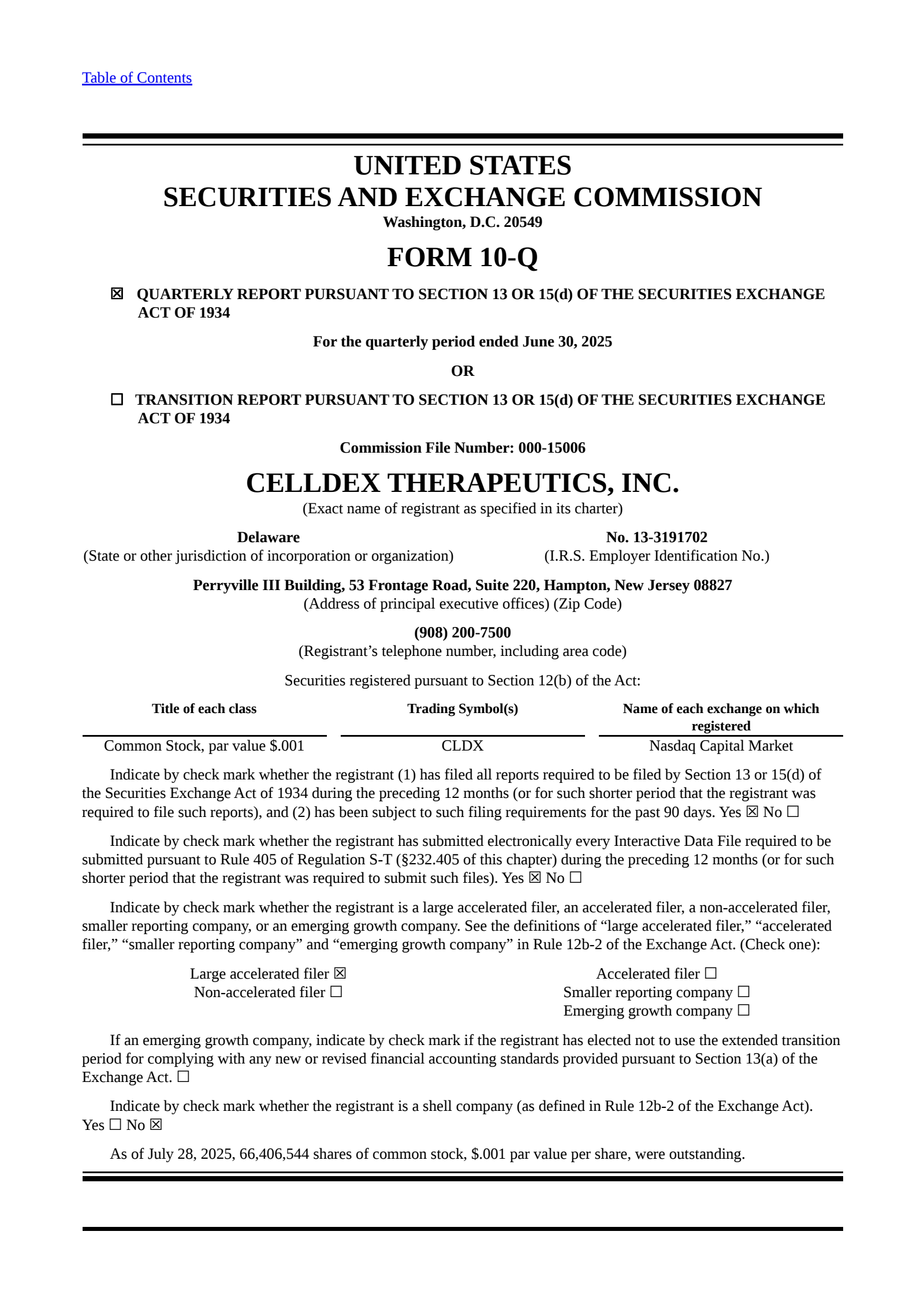 Celldex Therapeutics' Q2 2025 Quarterly report