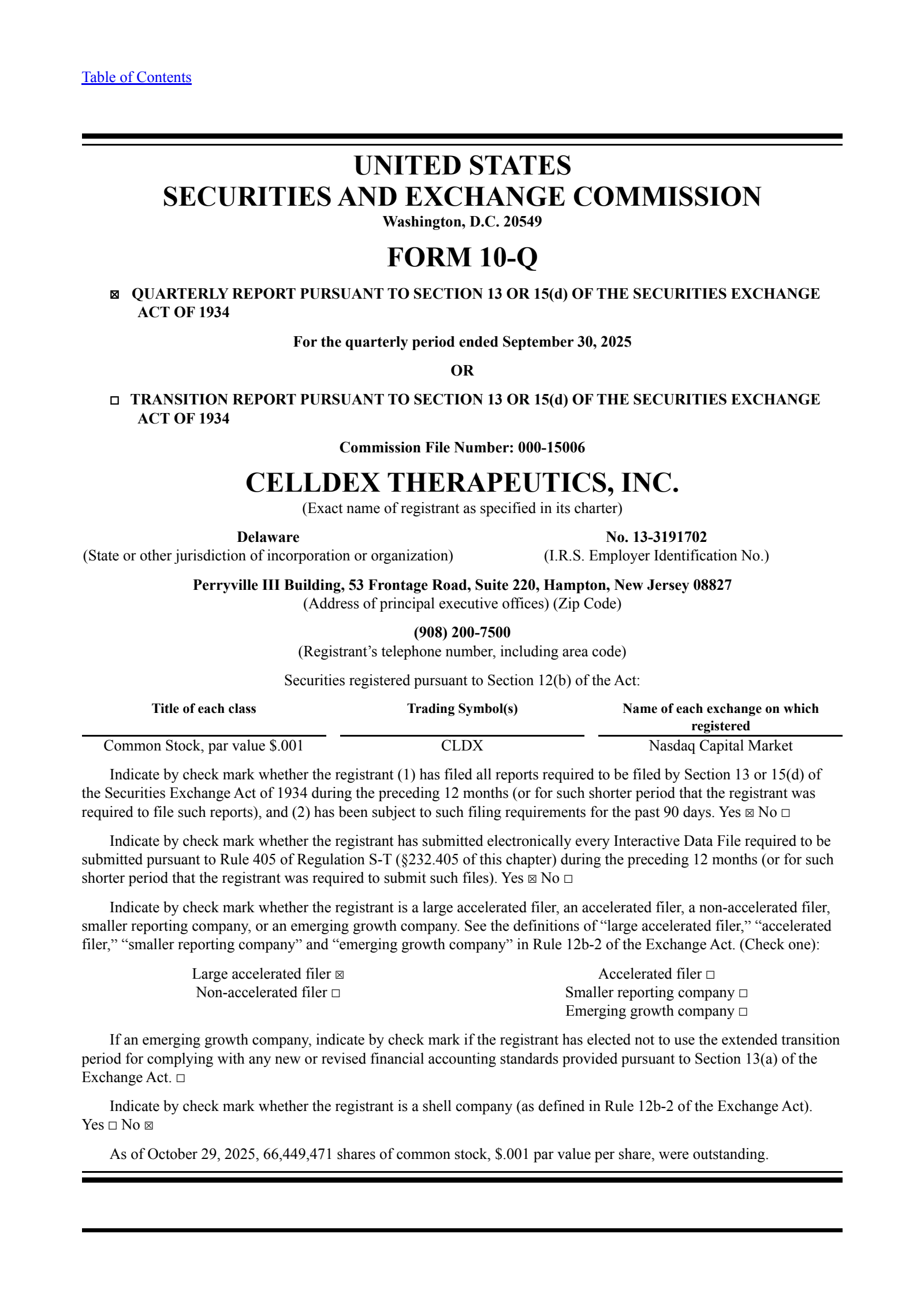 Celldex R CLDX Q3 2025 Earnings Report on 11/10/2025