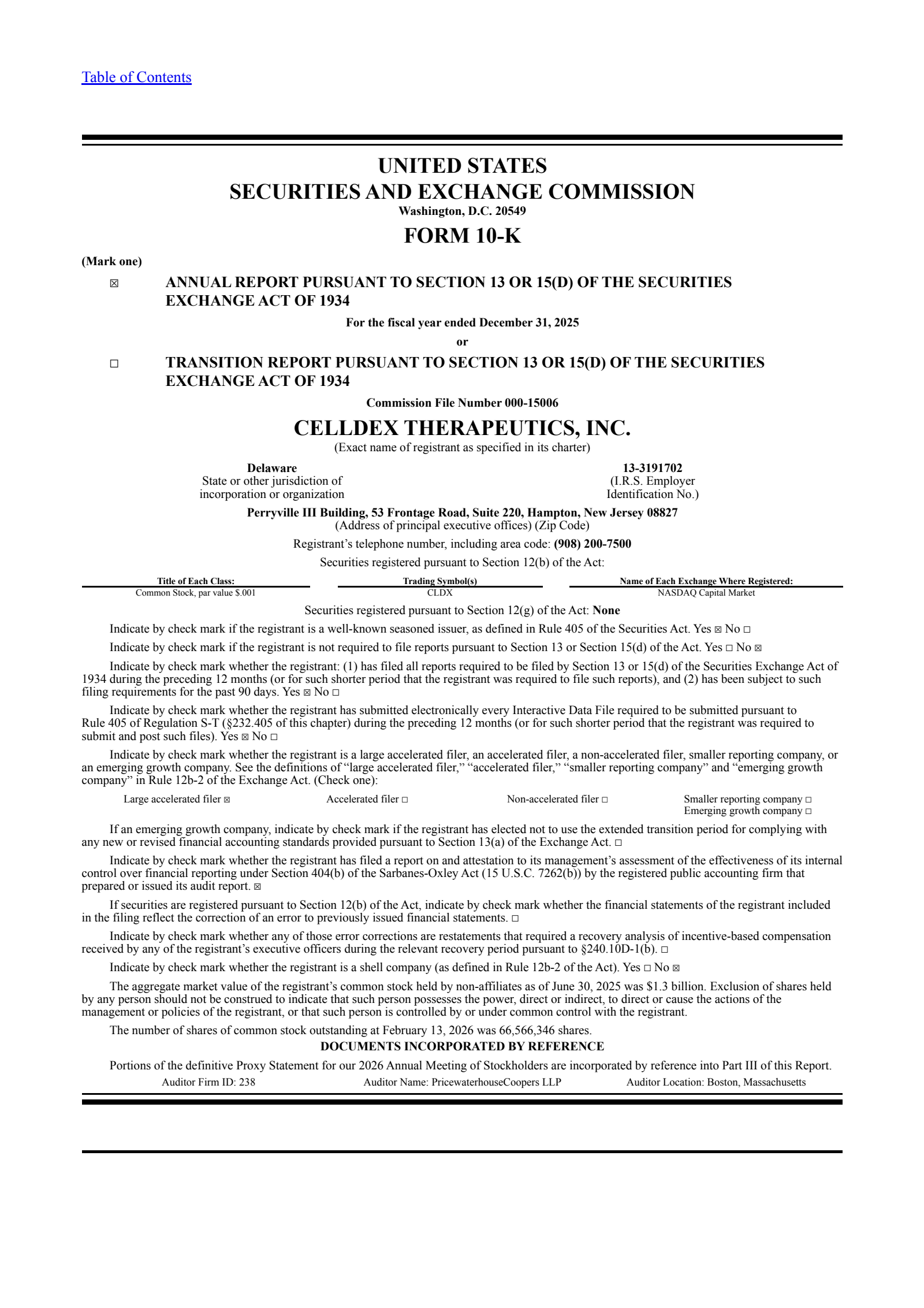 Celldex Therapeutics' Q4 2025 Annual report