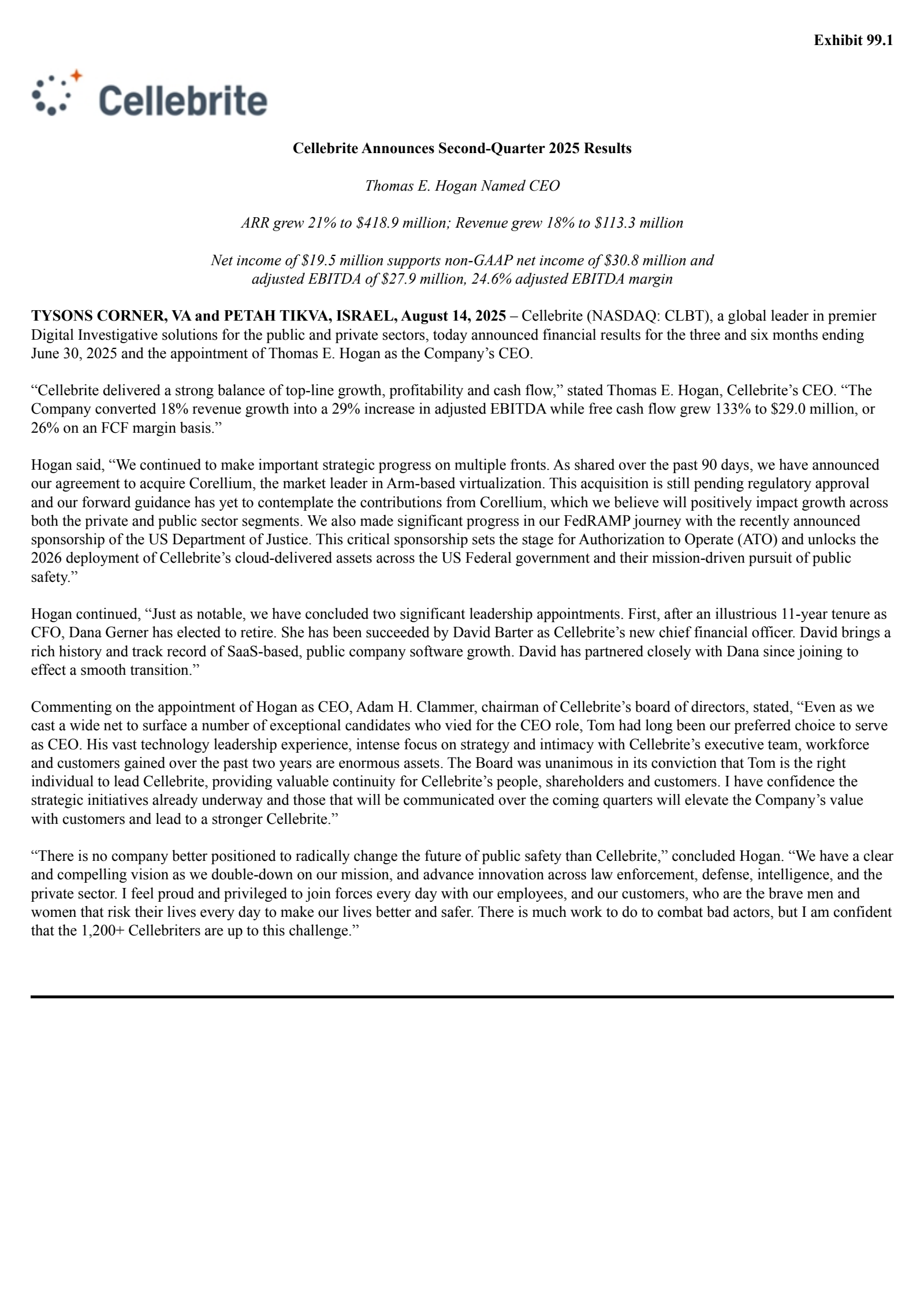Cellebrite DI's Q2 2025 Press Release