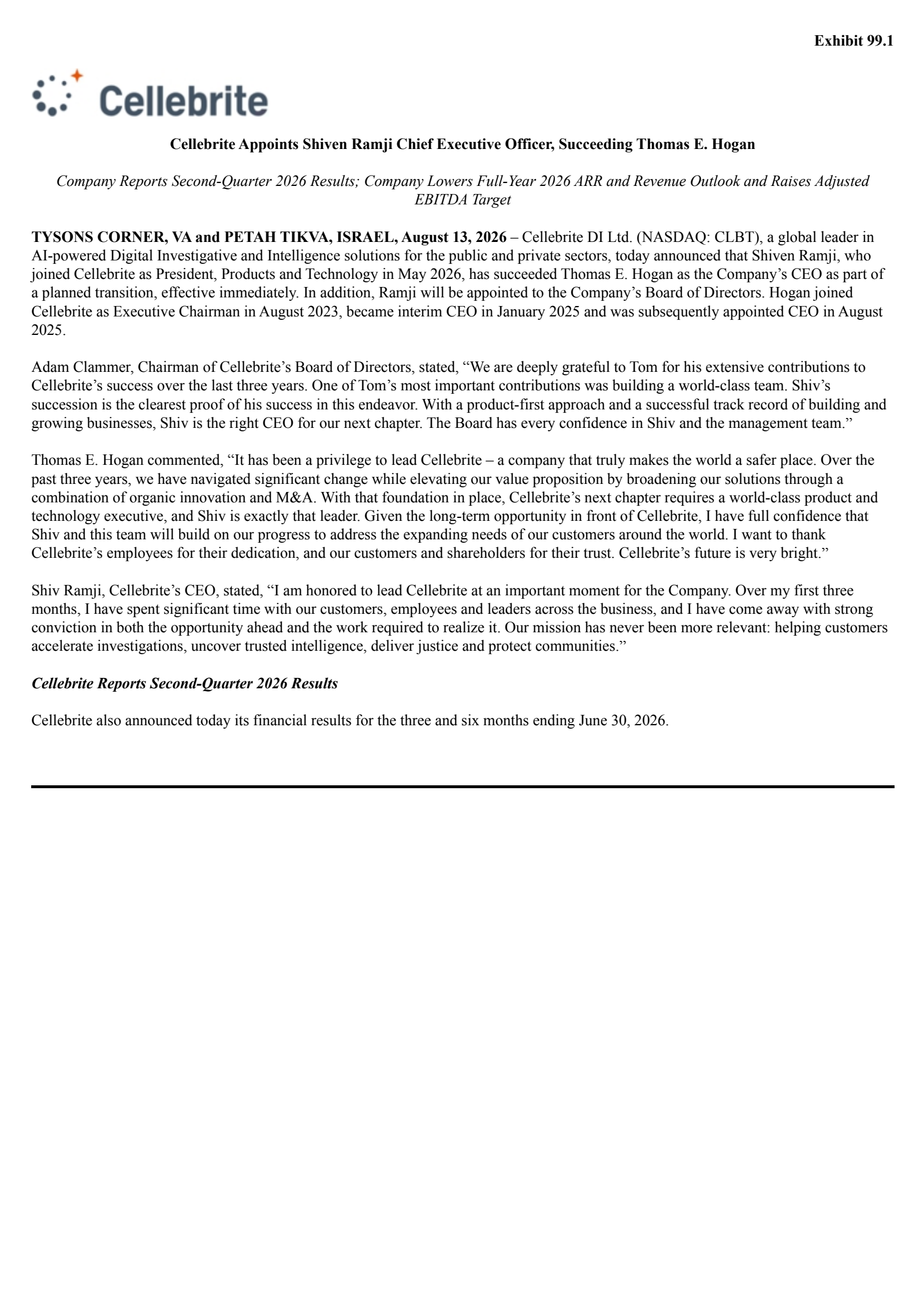Cellebrite DI's Q2 2026 Press Release