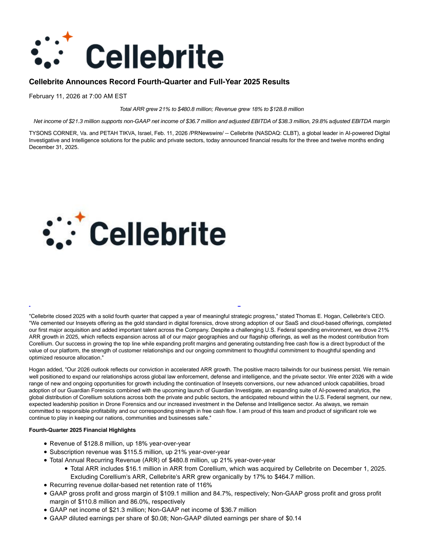 Cellebrite DI's Q4 2025 Press Release
