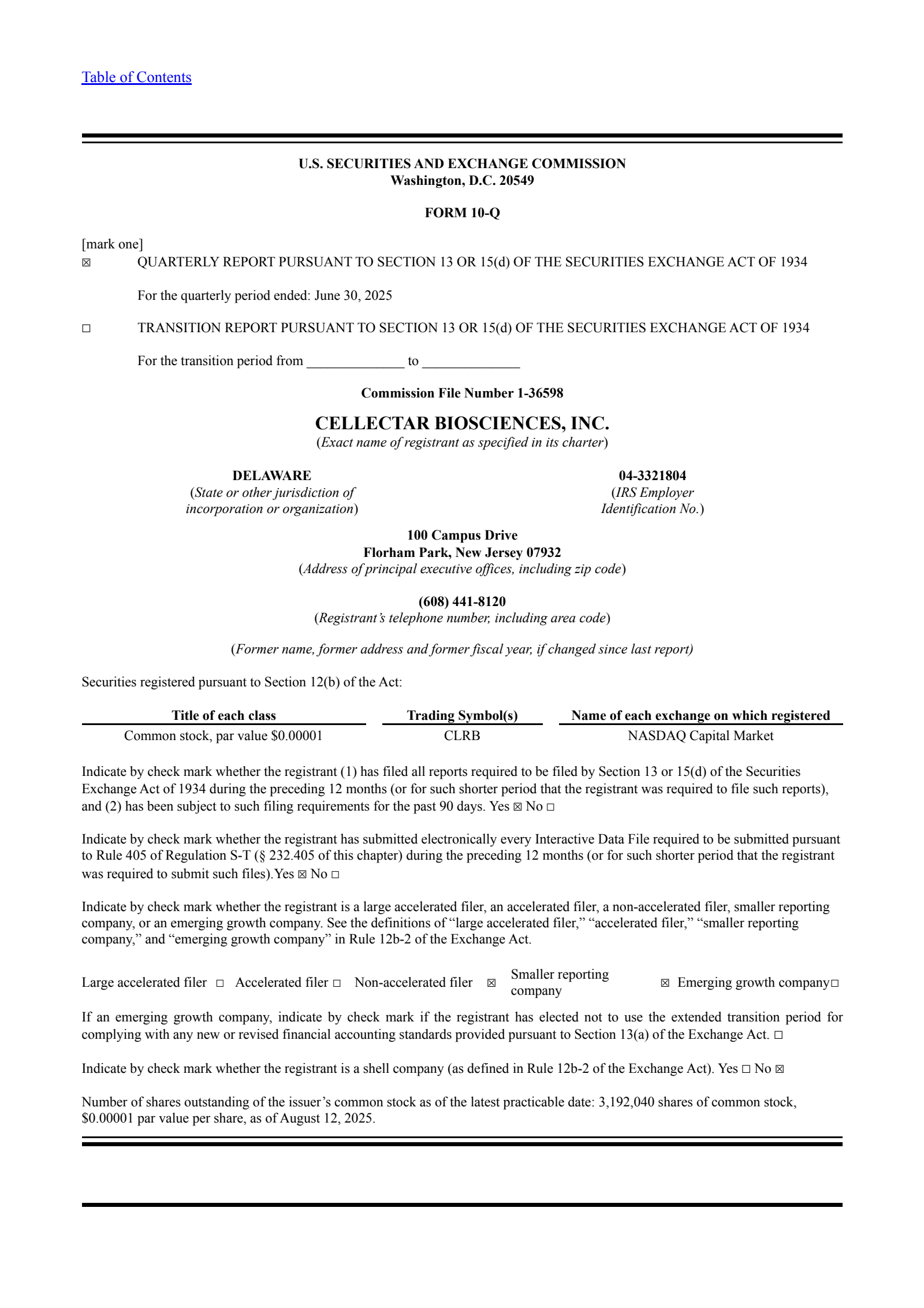 Cellectar Biosciences' Q2 2025 Quarterly report