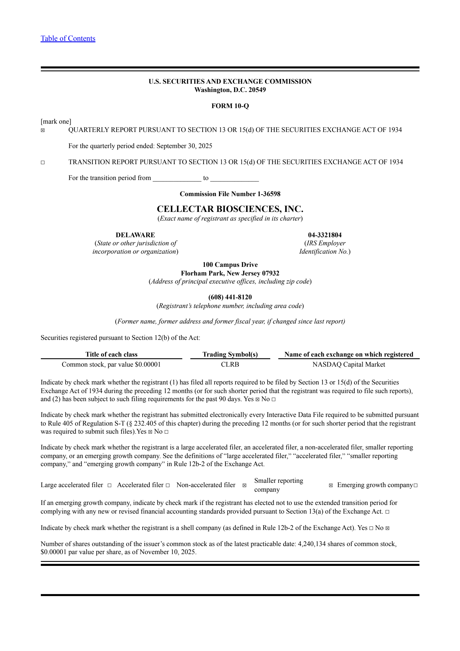 Cellectar Biosciences' Q3 2025 Quarterly Report