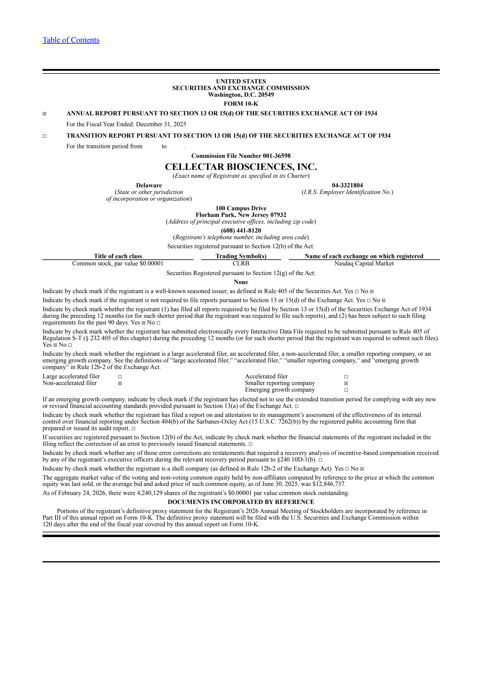 Cellectar Biosciences' Q4 2025 Annual report