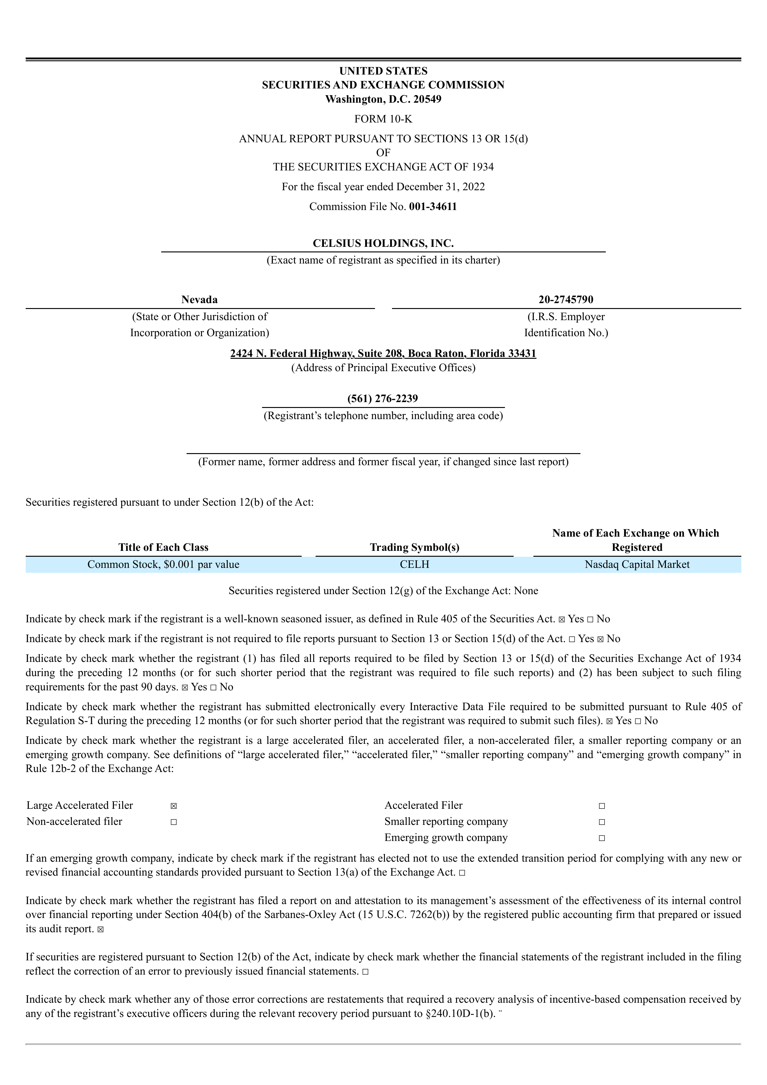 Celsius' Q4 2022 Annual report