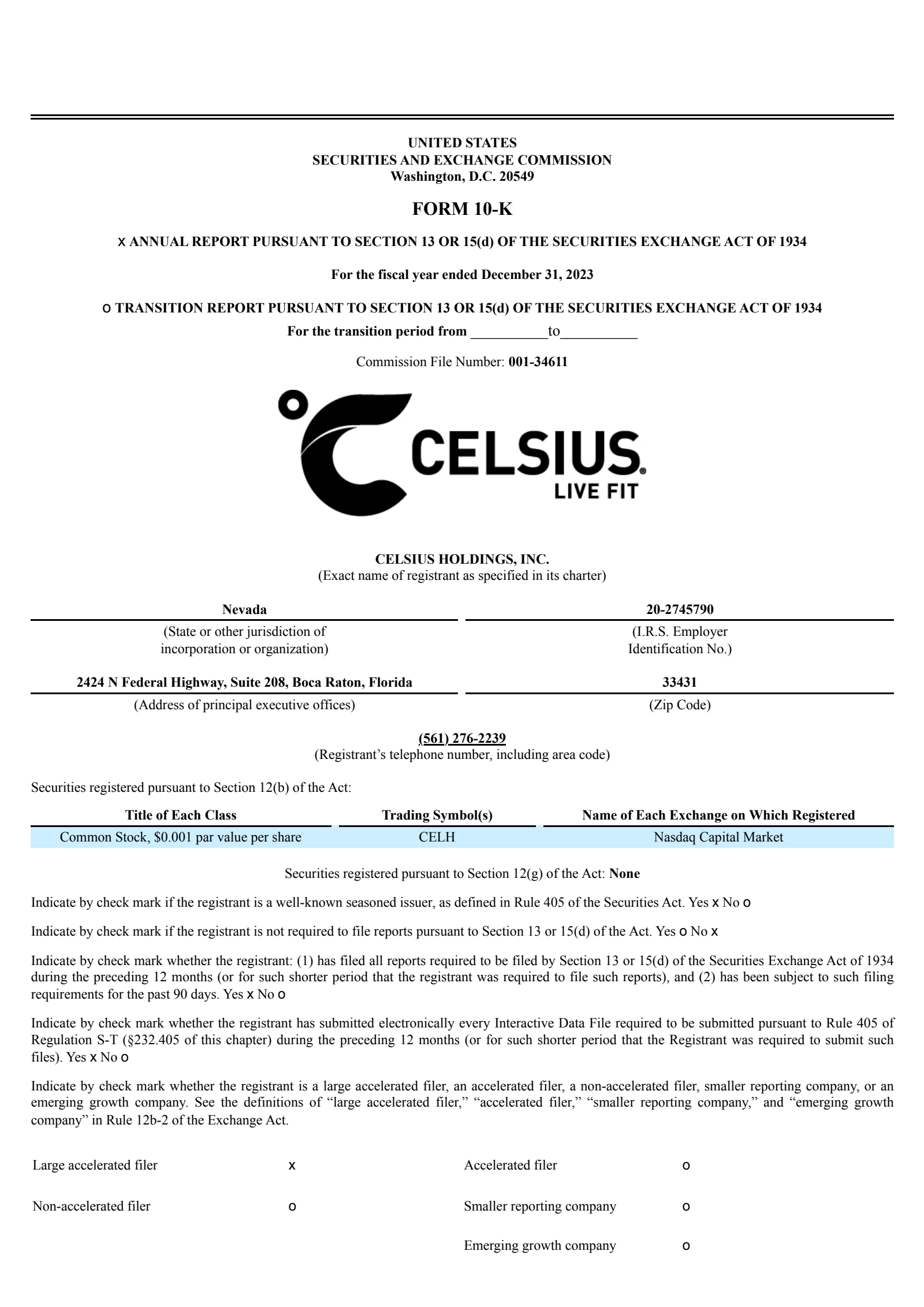 Celsius' Q4 2023 Annual report