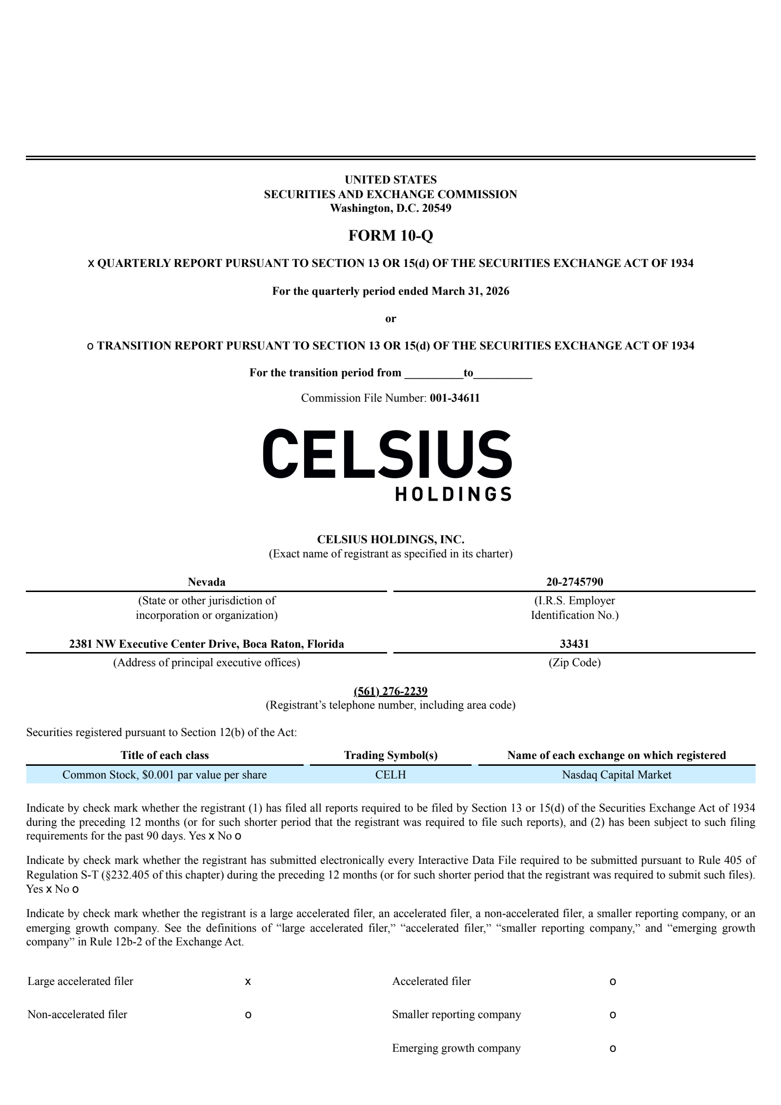 Celsius' Q1 2026 Quarterly report