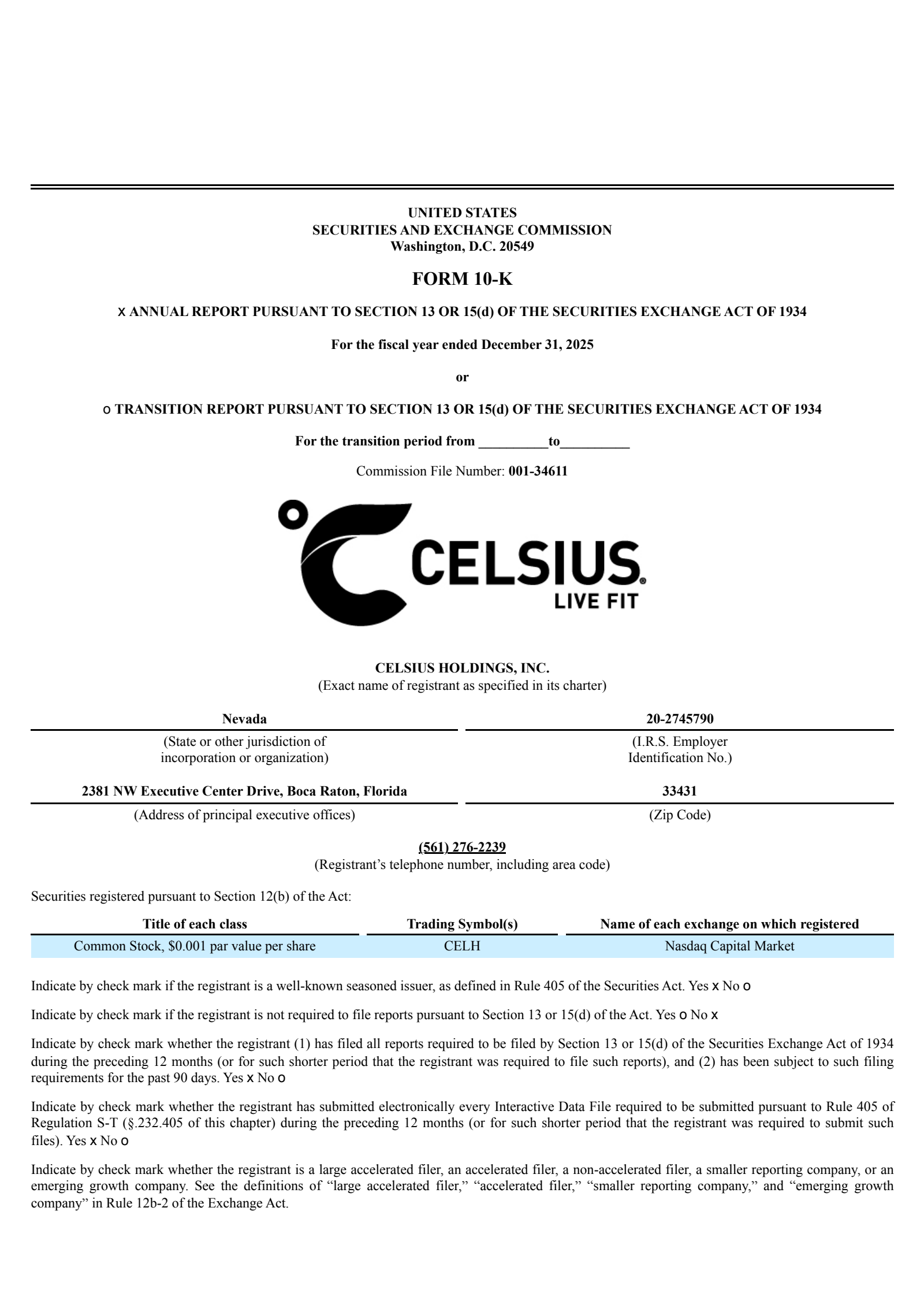 Celsius' Q4 2025 Annual report