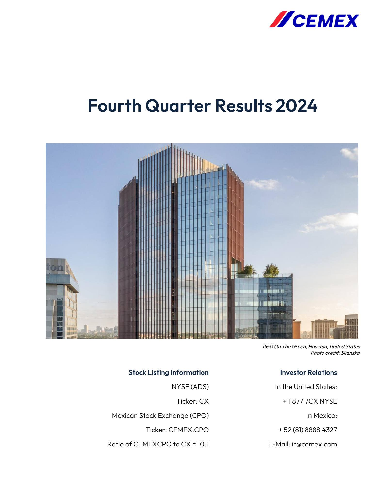 Cemex's Q4 2024 Earnings Release