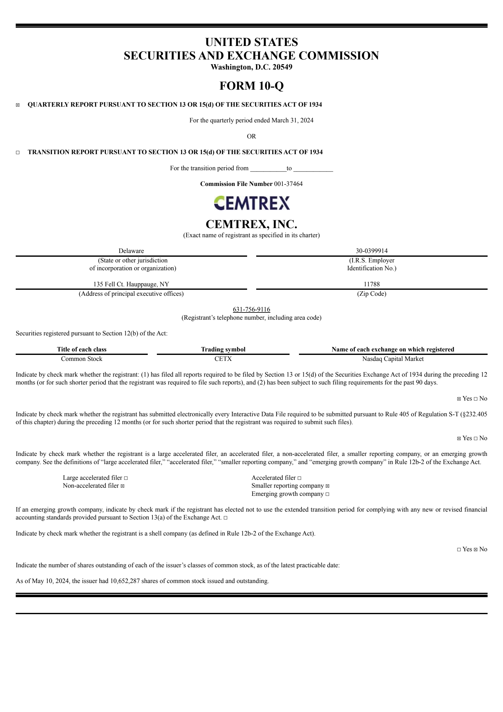 Cemtrex's Q2 2024 Quarterly report