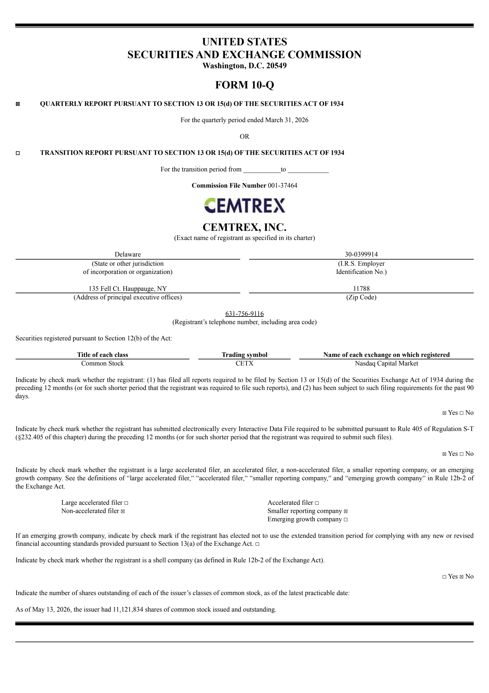 Cemtrex's Q2 2026 Quarterly report