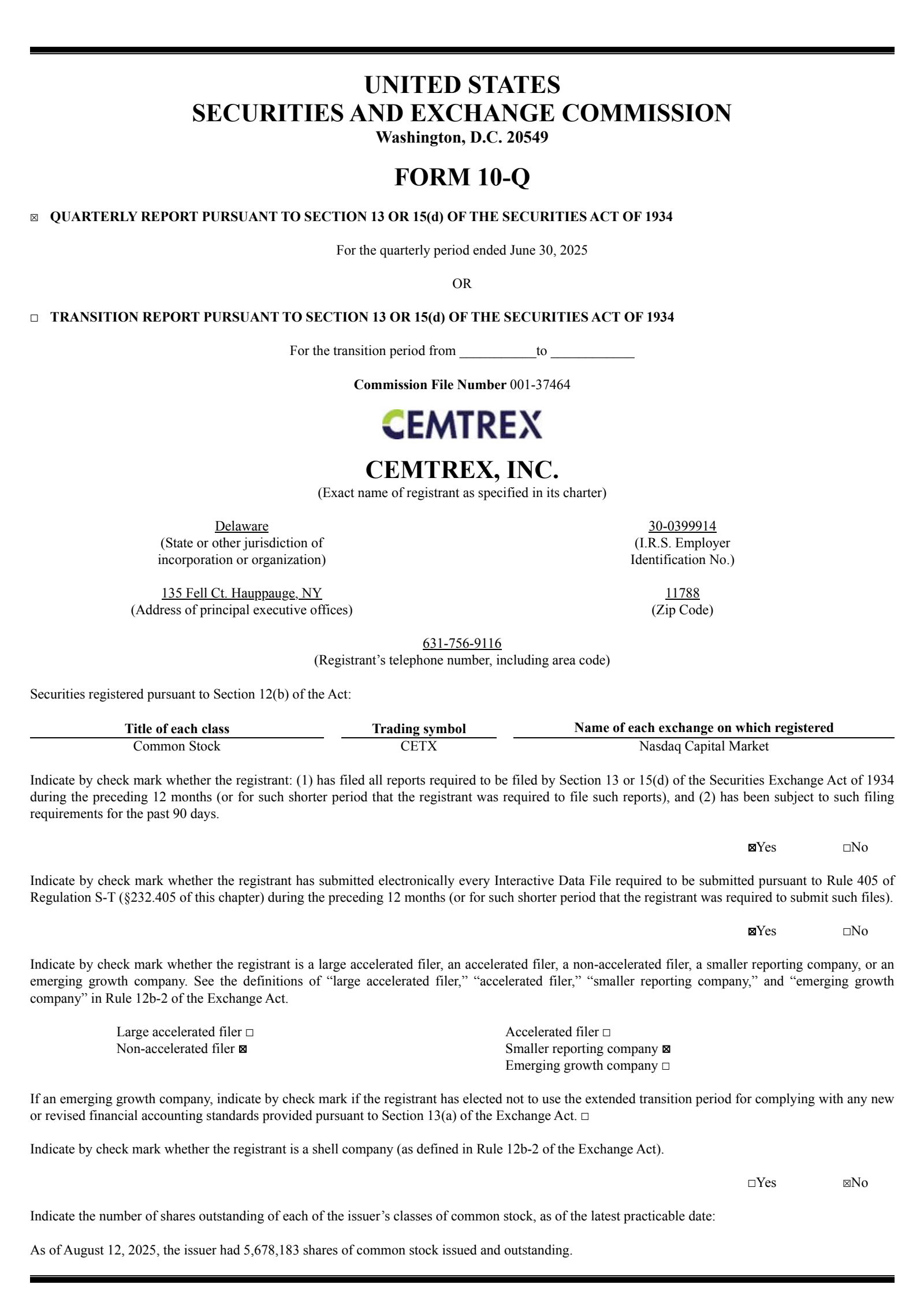 Cemtrex's Q3 2025 Quarterly report