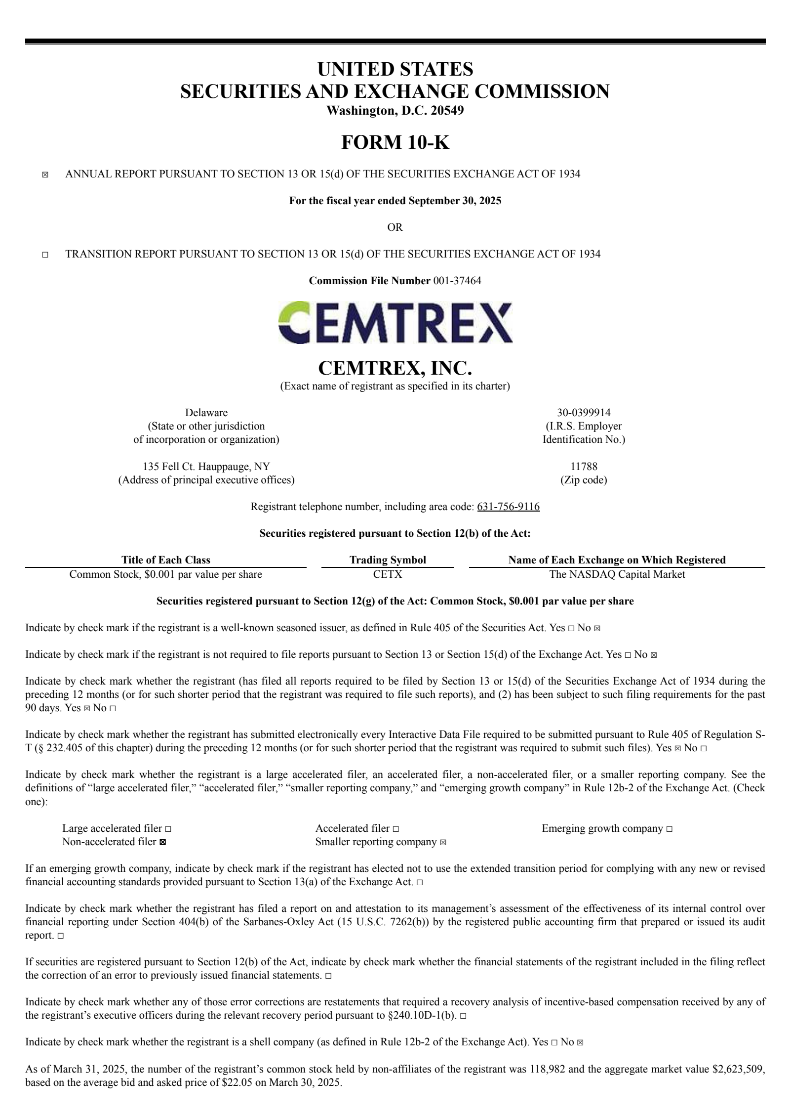 Cemtrex's Q4 2025 Annual Report