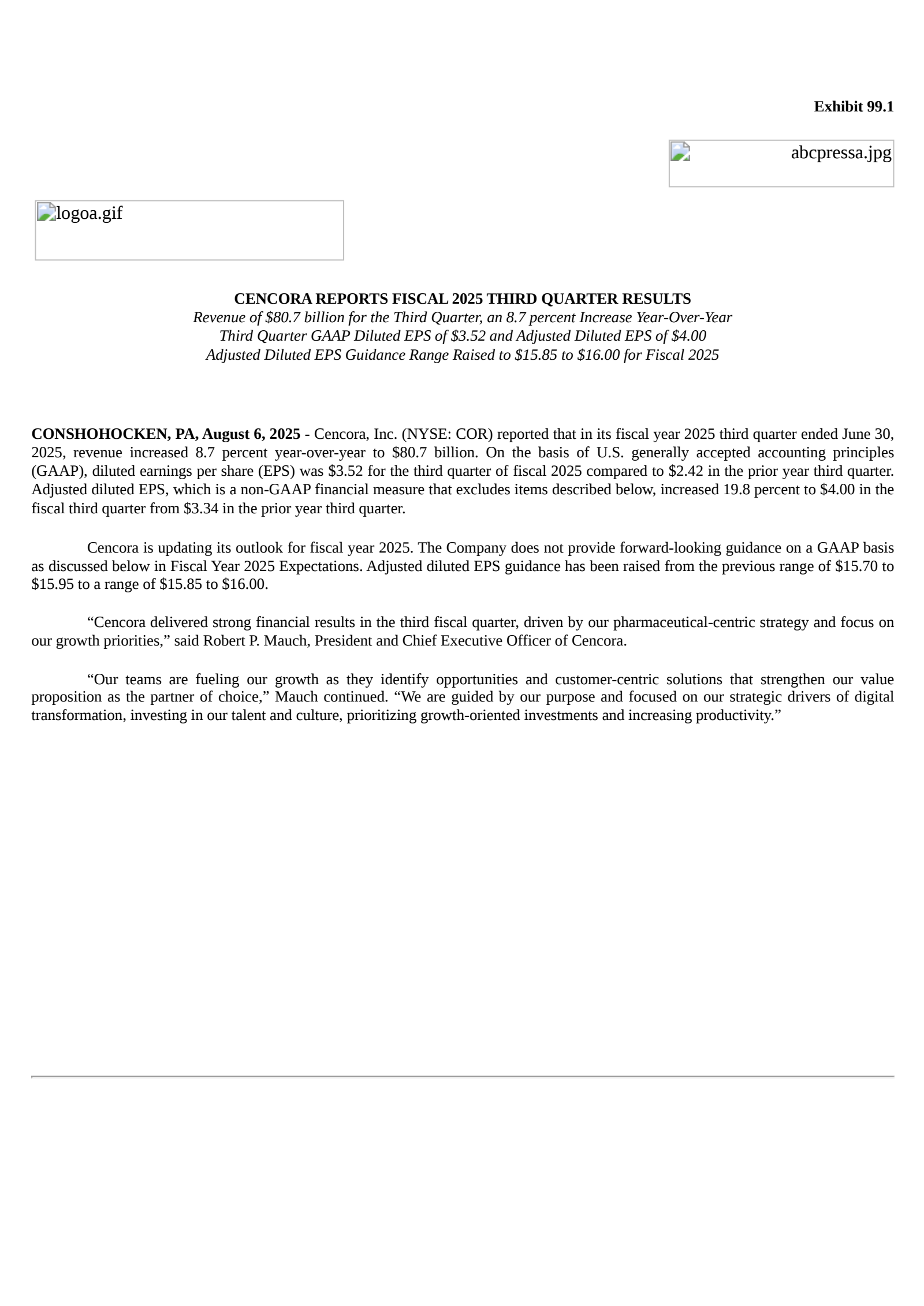 Cencora's Q3 2025 Press Release