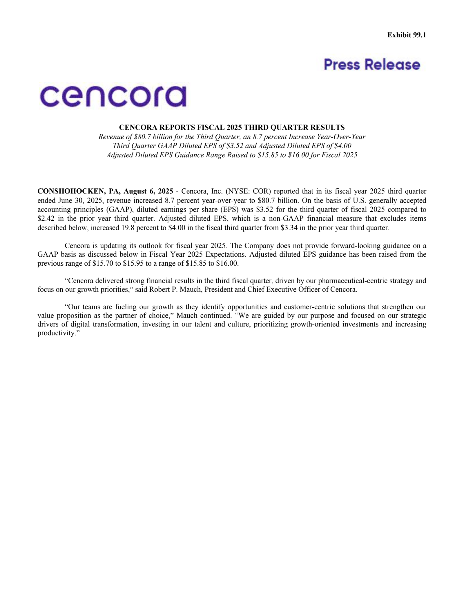 Cencora's Q3 2025 Press Release