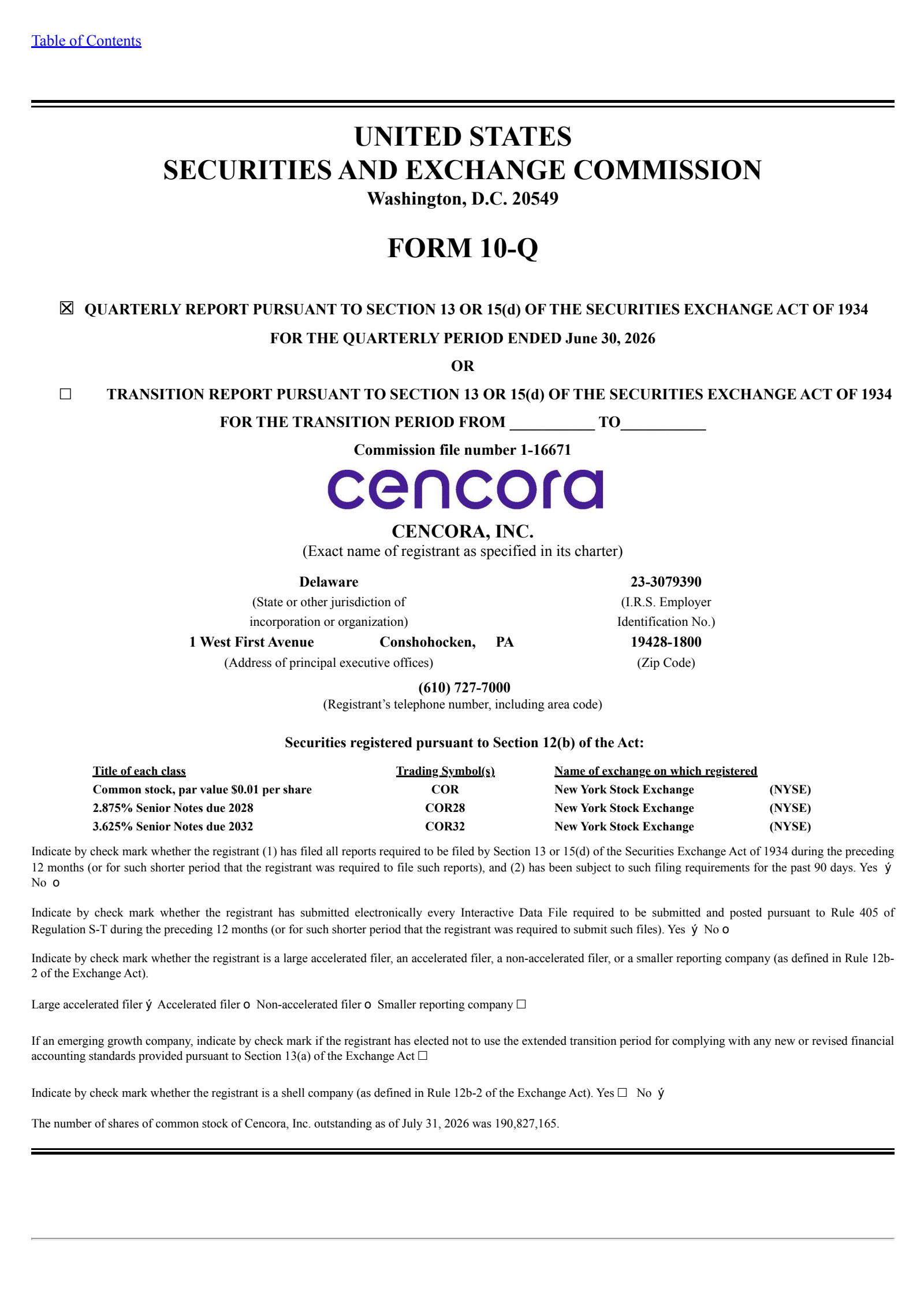 Cencora's Q3 2026 Quarterly report