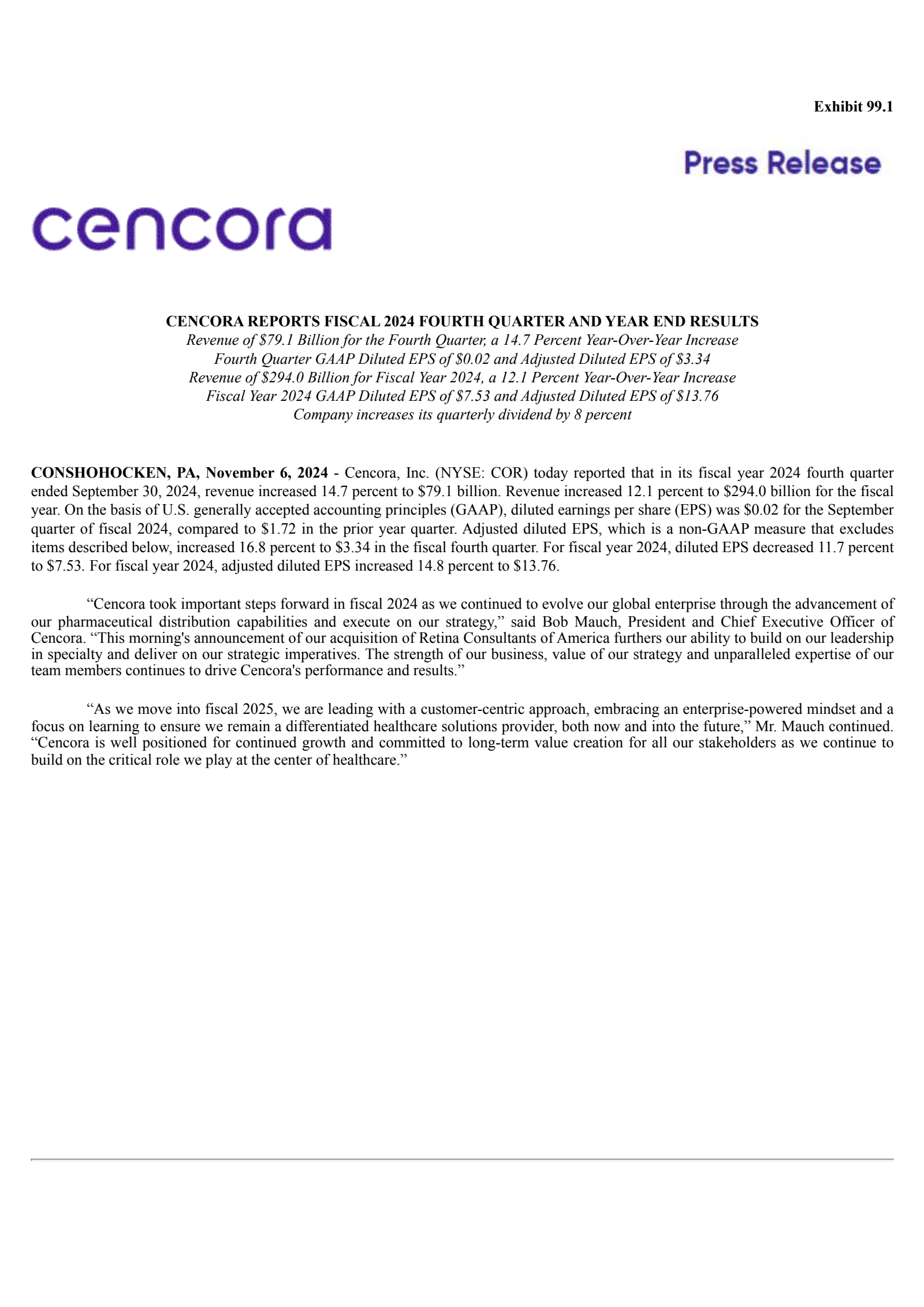Cencora's Q4 2024 Press Release