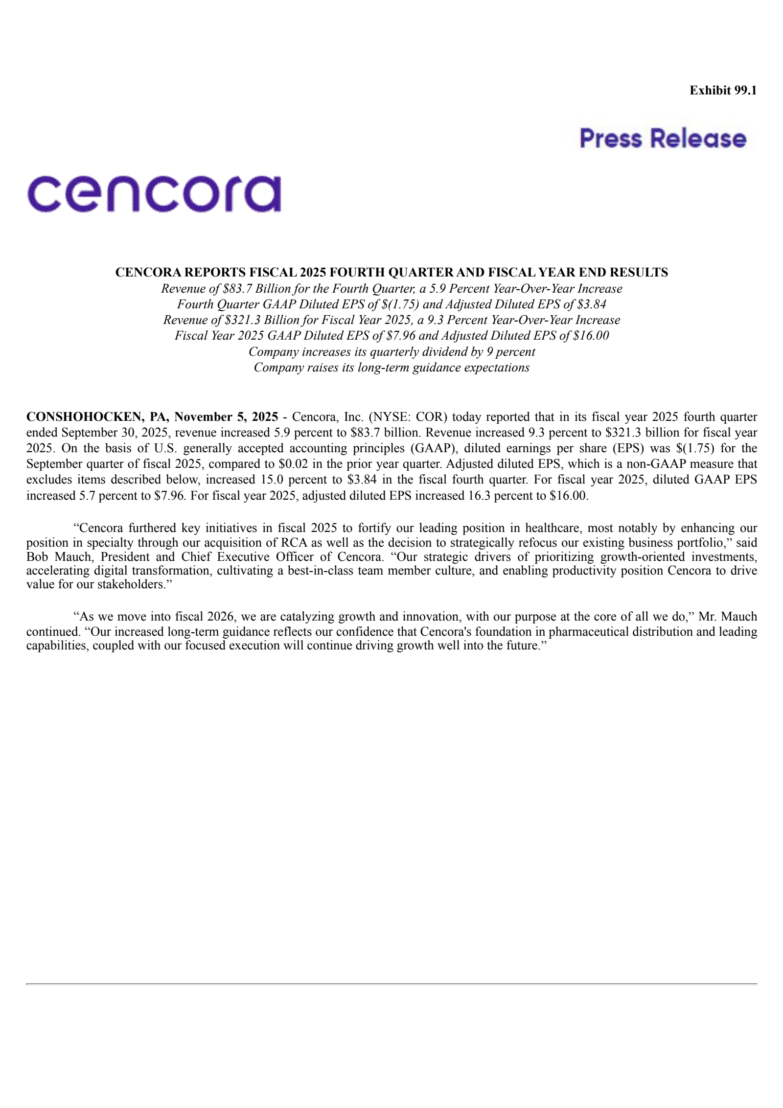 Cencora's Q4 2025 Earnings Release