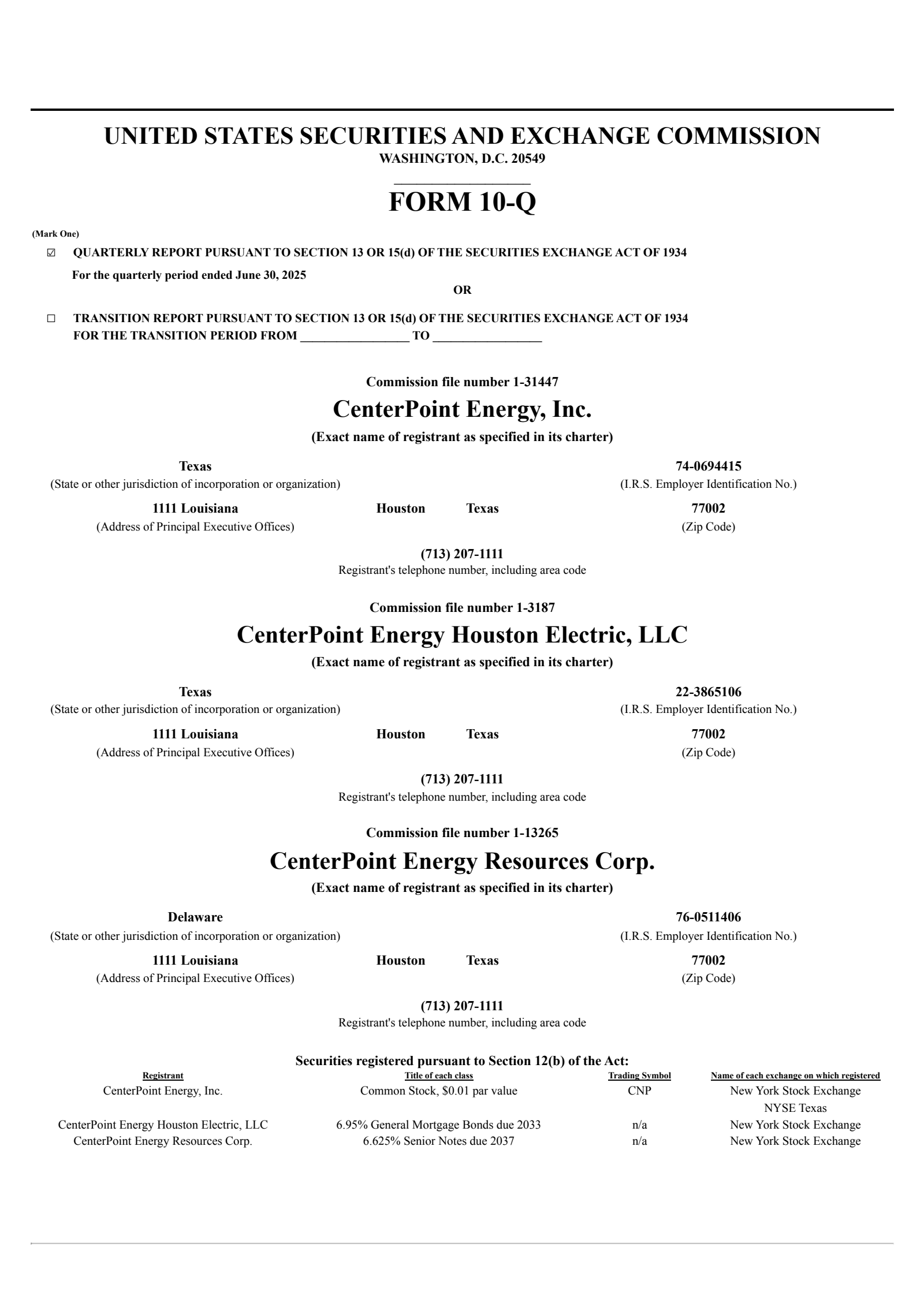 CenterPoint Energy's Q2 2025 Quarterly report