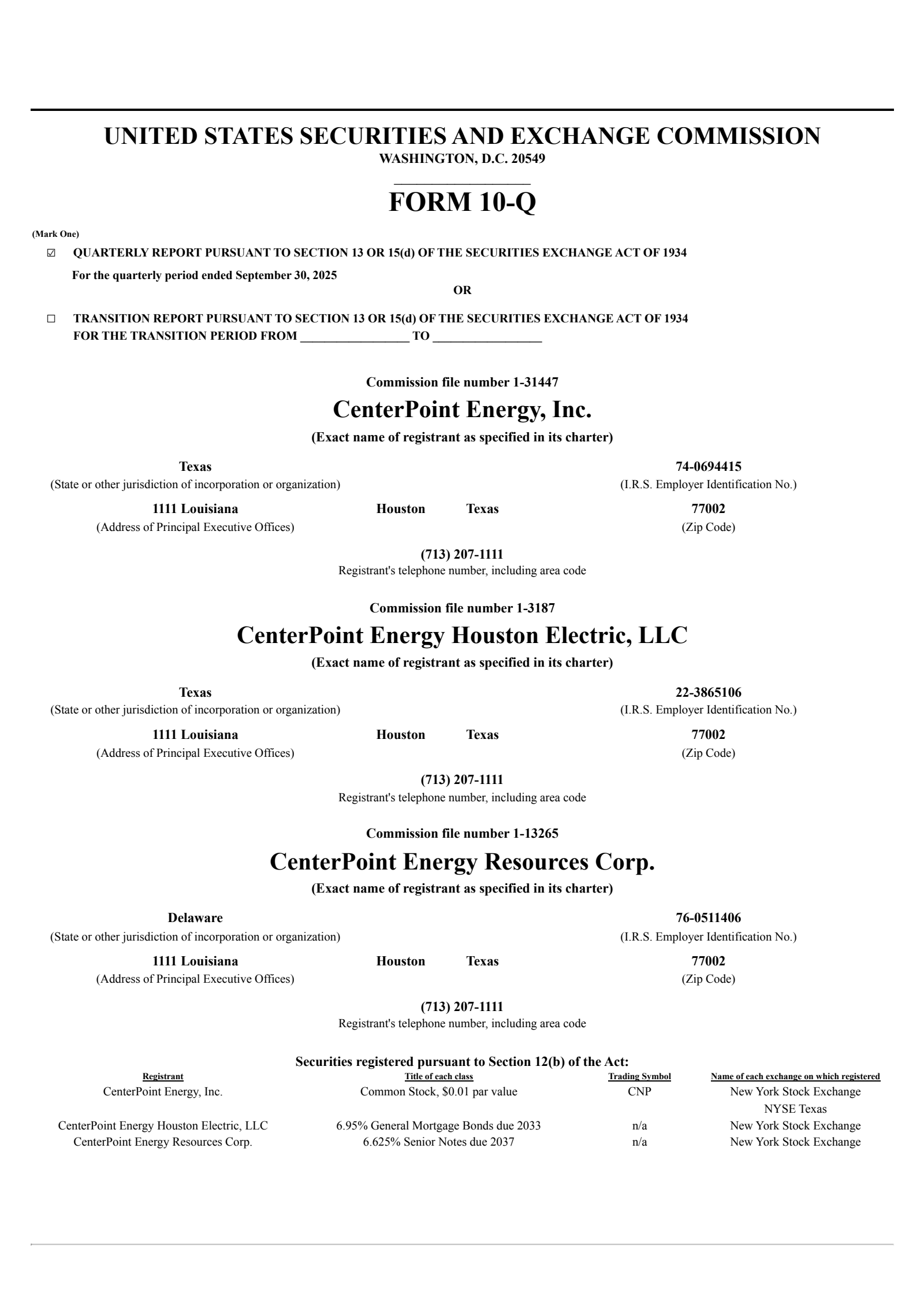 CenterPoint Energy's Q3 2025 Quarterly Report