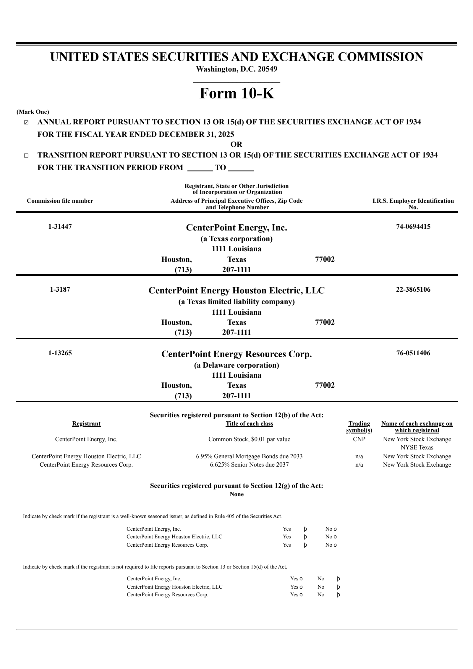 CenterPoint Energy's Q4 2025 Annual report