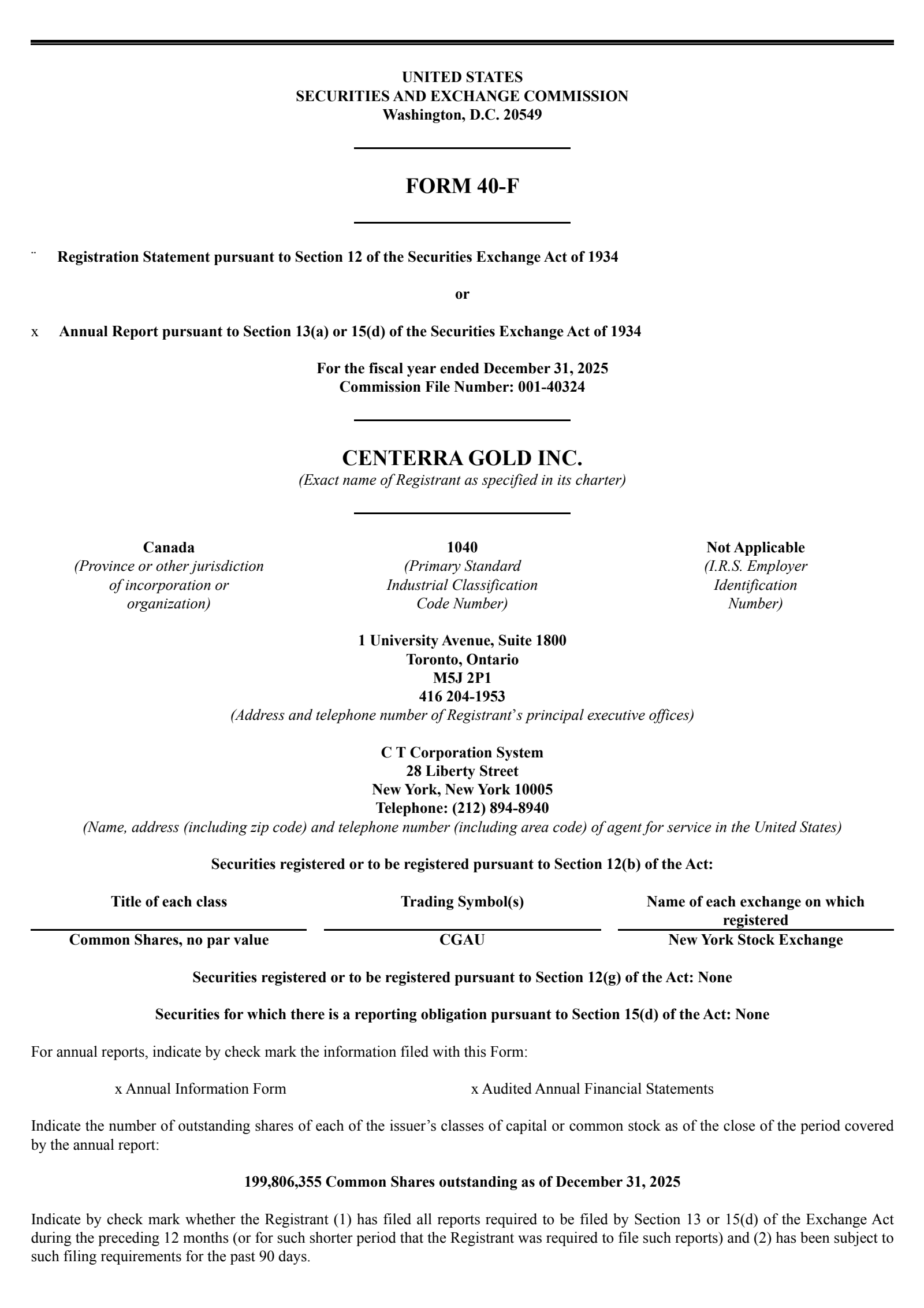 Centerra Gold's Q4 2025 Annual report