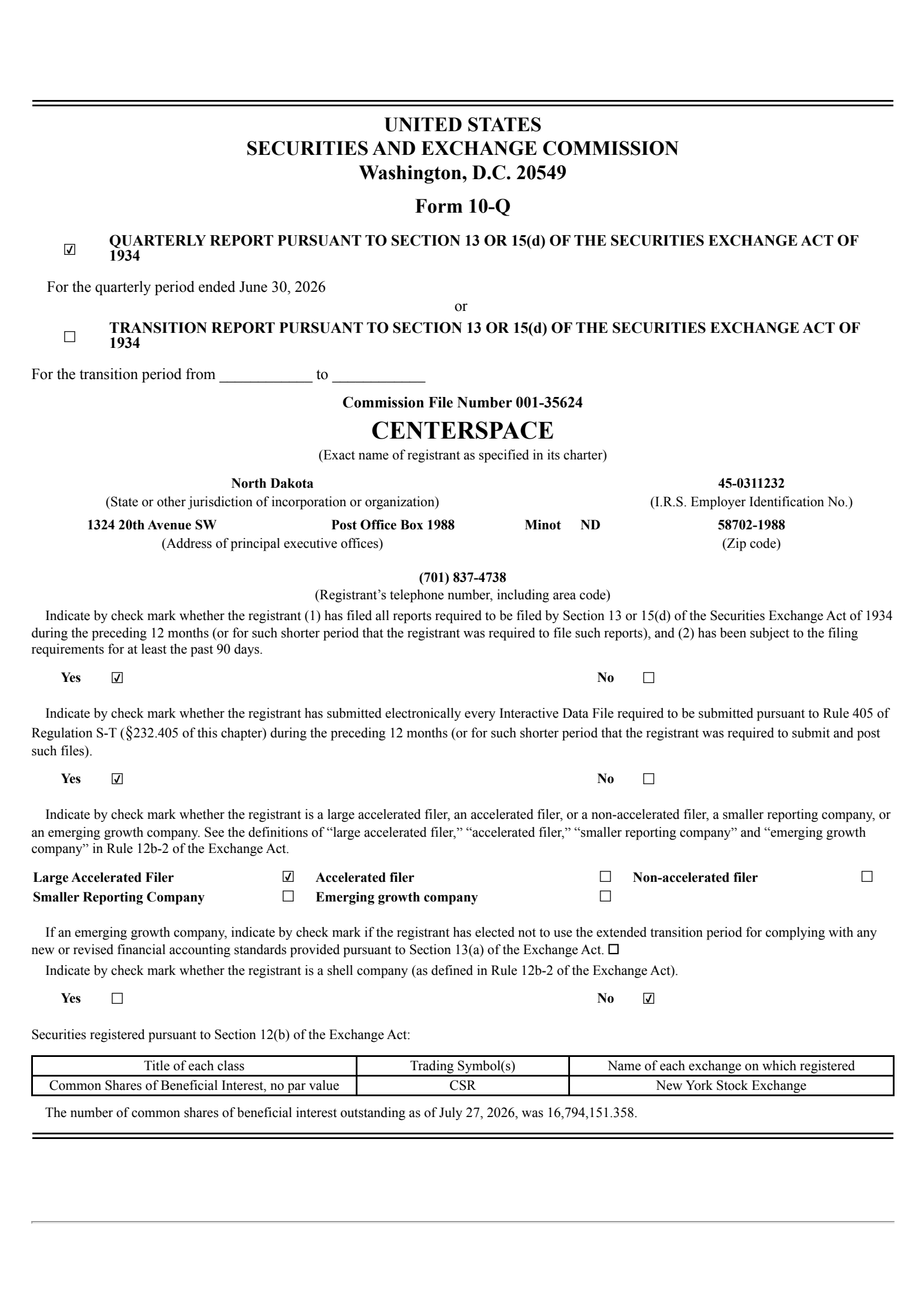 Centerspace's Q2 2026 Quarterly report