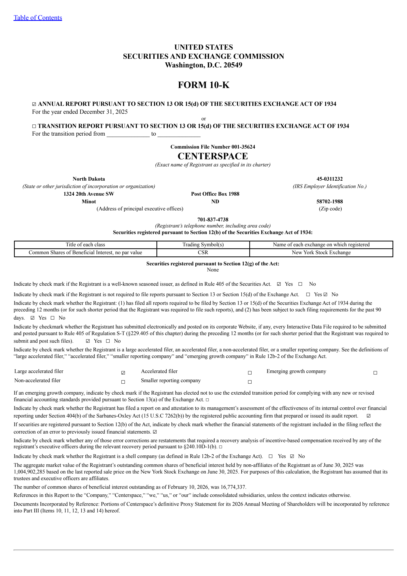 Centerspace's Q4 2025 Annual report