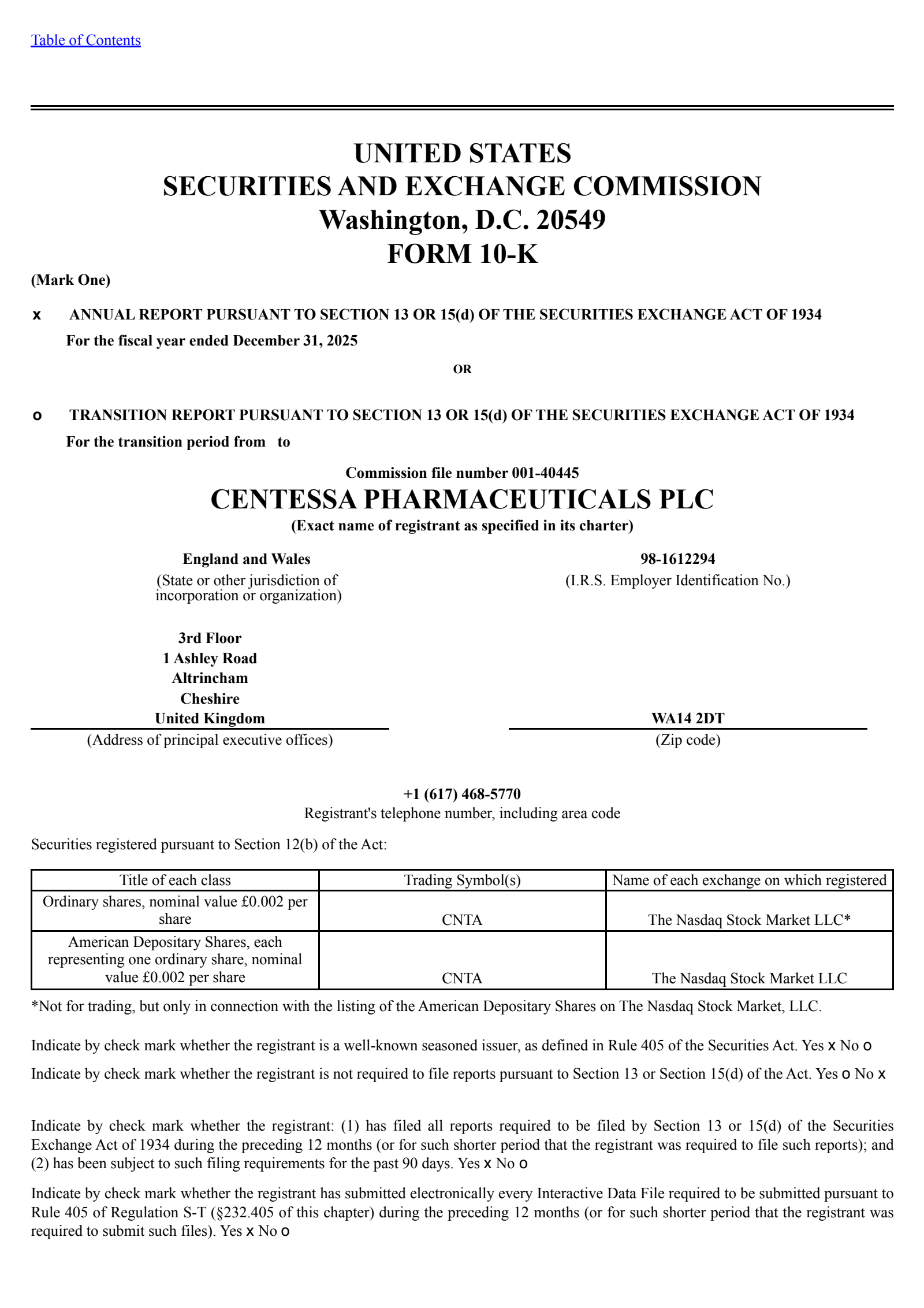 Centessa Pharmaceuticals' Q4 2025 Annual report