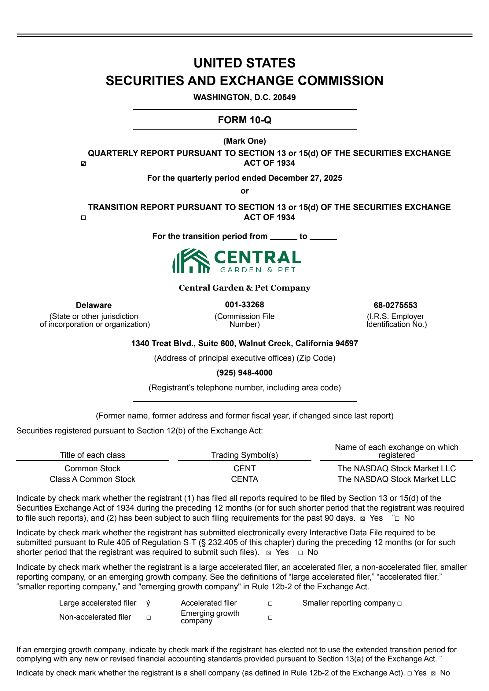 Central Garden & Pet's Q1 2026 Quarterly report